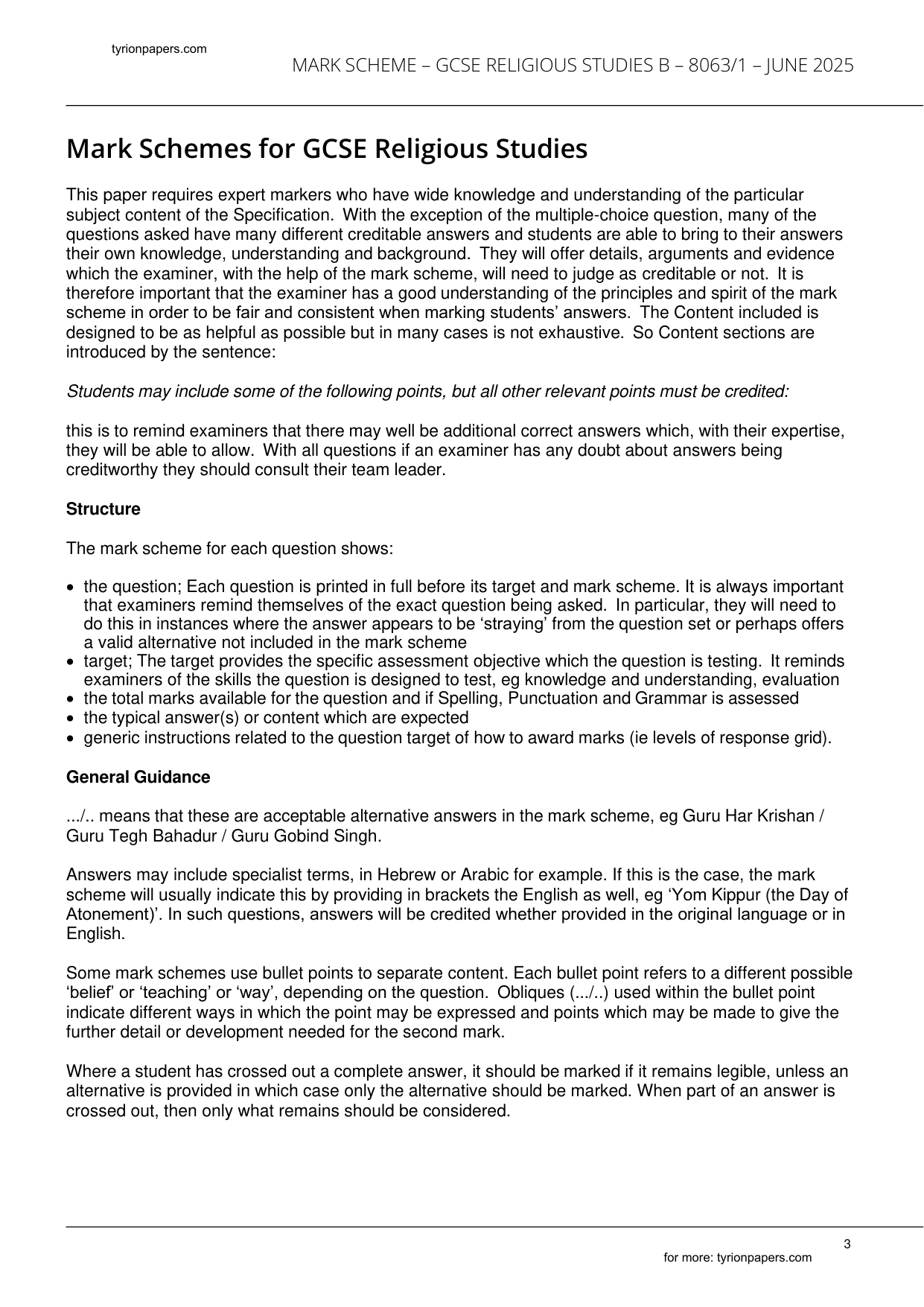 AQA GCSE Religious Studies B Paper 1 2025 Mark Scheme IMG-3