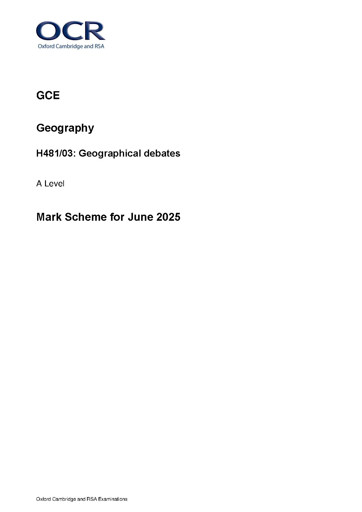 OCR A Level Geography Paper 3 2025 Mark Scheme IMG-1