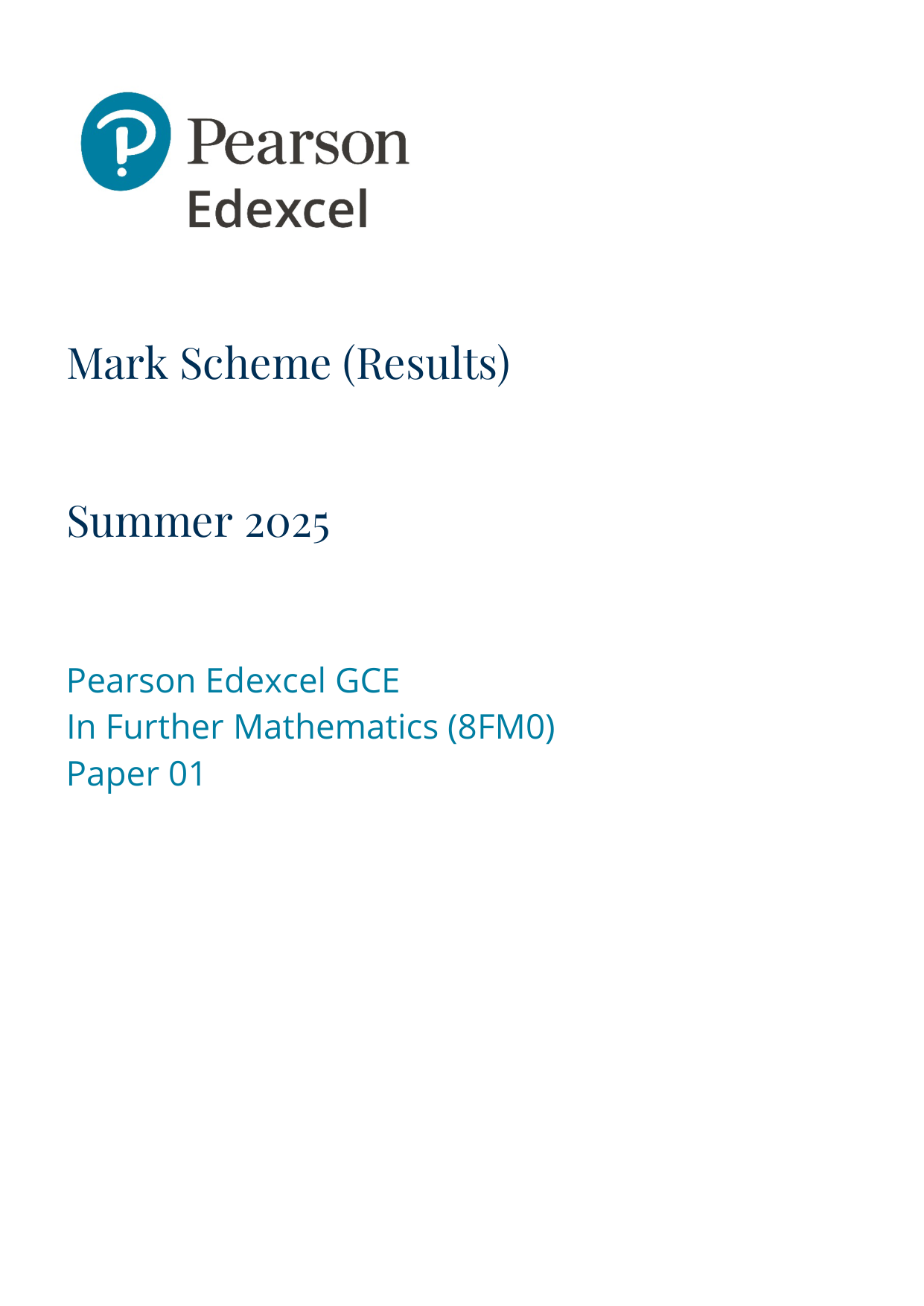 Pearson Edexcel AS Further Mathematics Paper 1 2025 MS
