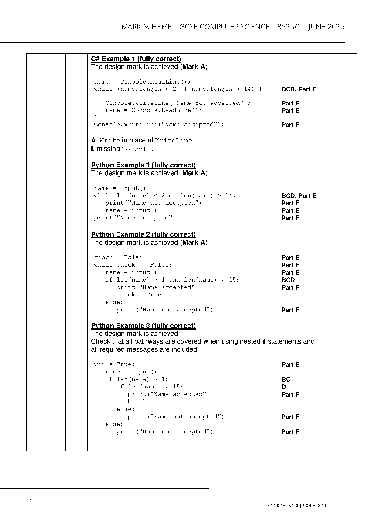 AQA GCSE Computer Science Paper 1 2025 Mark Scheme IMG-1