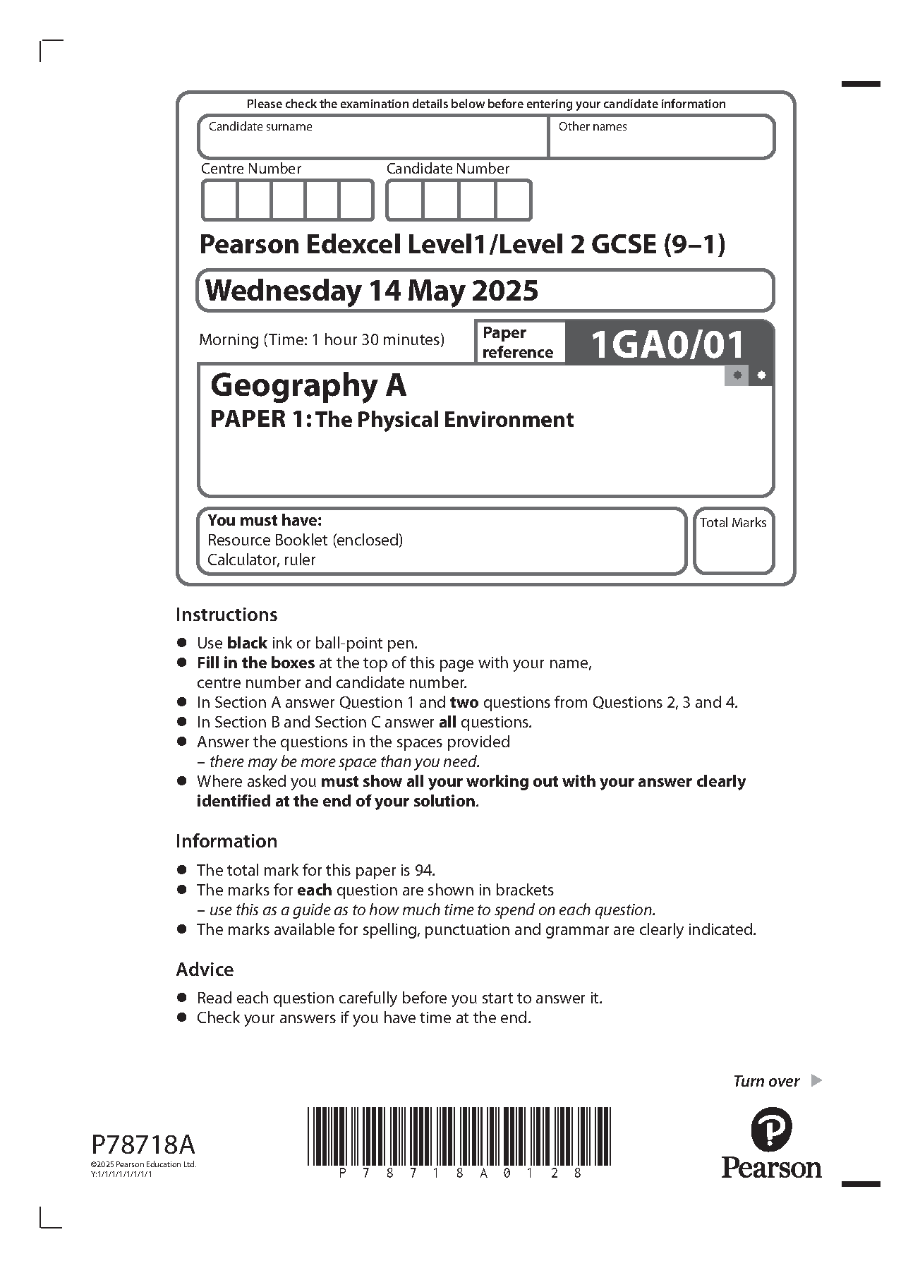 Pearson Edexcel GCSE Geography A Paper 1 2025 Paper PDF IMG-1