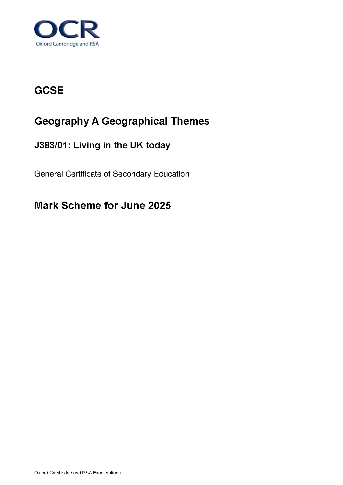 OCR GCSE Geography Paper 1 Mark Scheme PDF