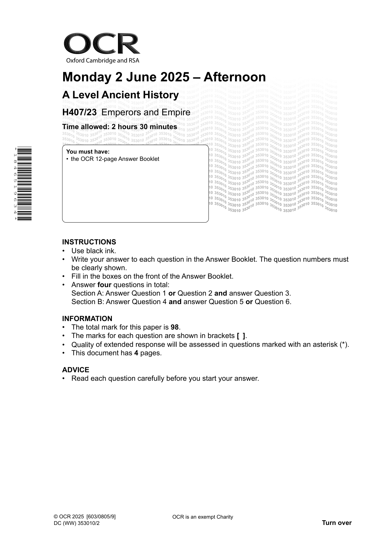 OCR A Level Ancient History Paper 23 2025 Question Paper