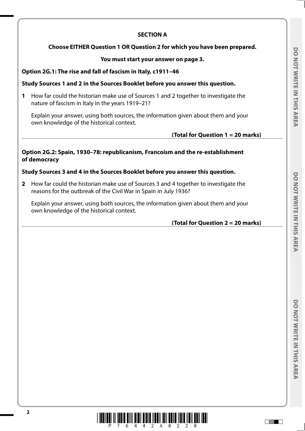Pearson Edexcel A Level History Paper 2G 2025 QP PDF