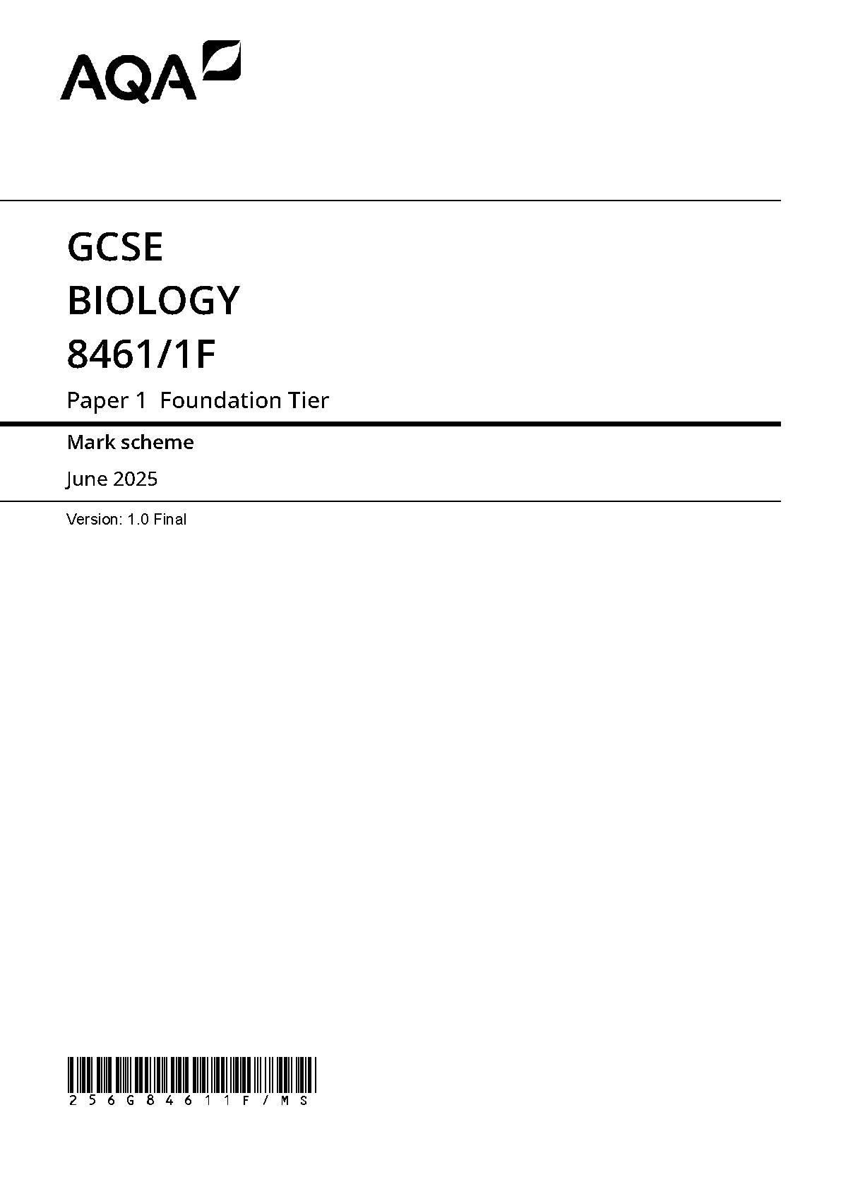 AQA GCSE Biology 1F 2025 Mark Scheme PDF IMG-1