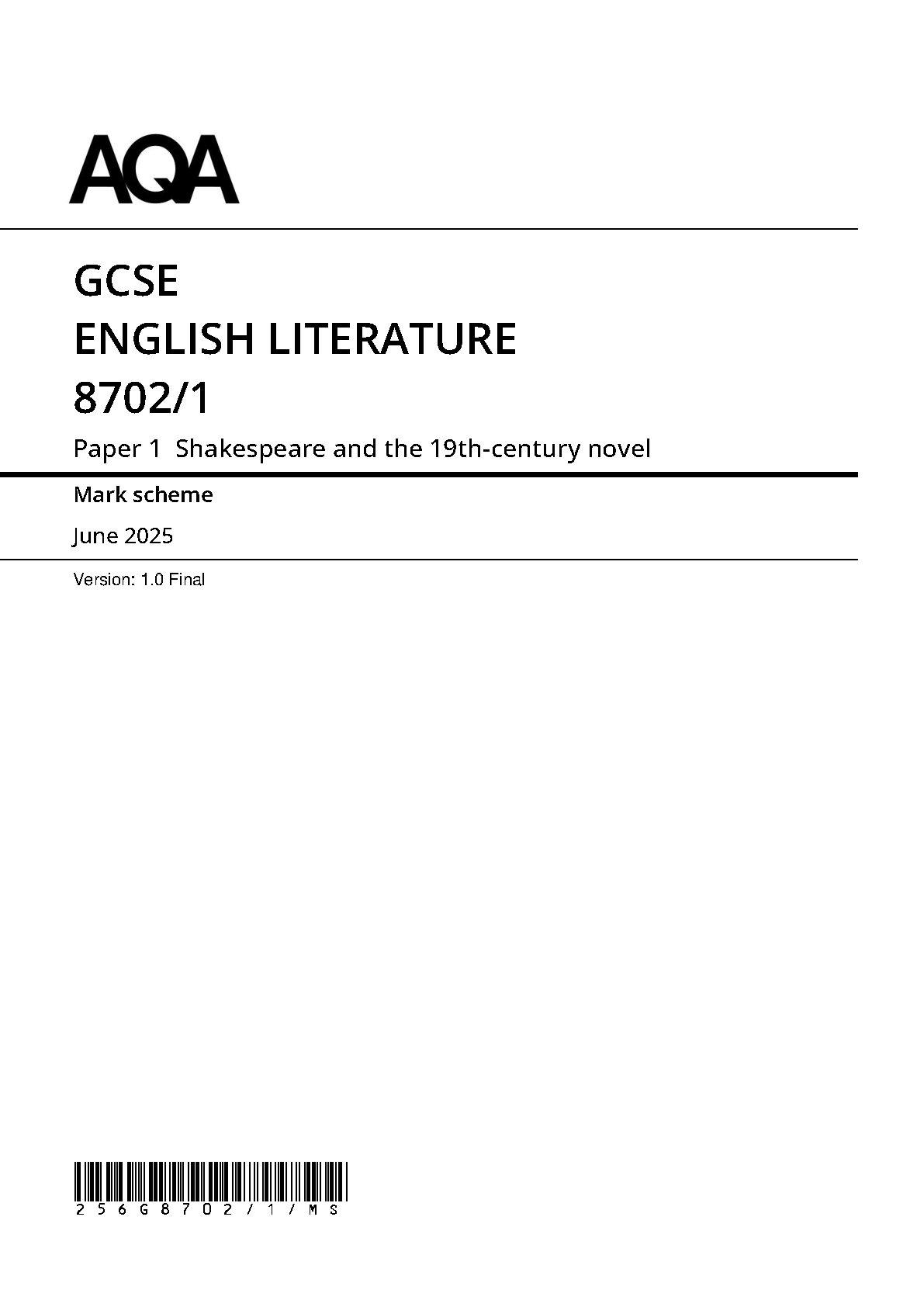 AQA GCSE English Literature Paper 1 2025 Mark Scheme IMG-1