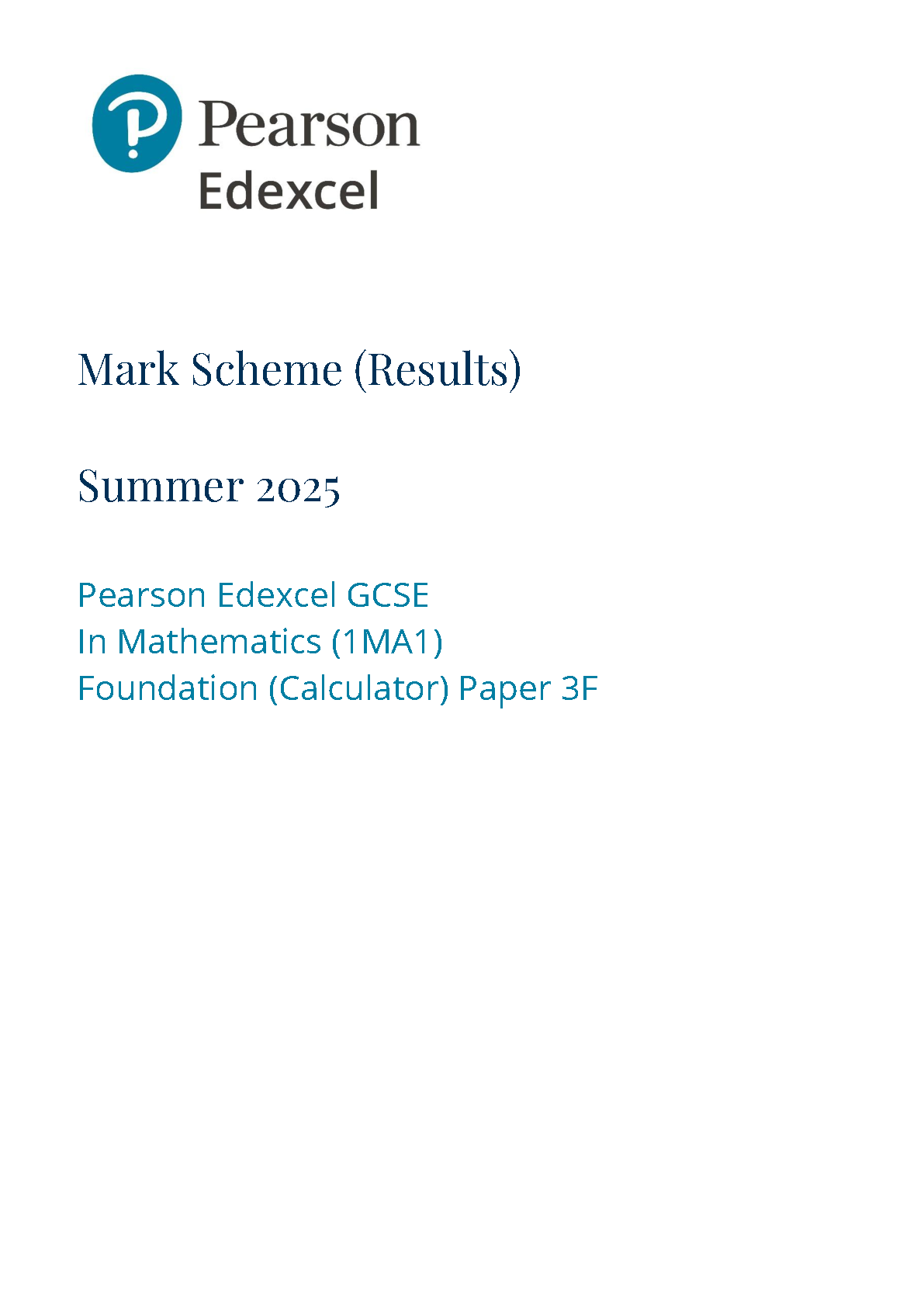 Pearson Edexcel GCSE Maths Paper 3F 2025 Mark Scheme PDF IMG-1
