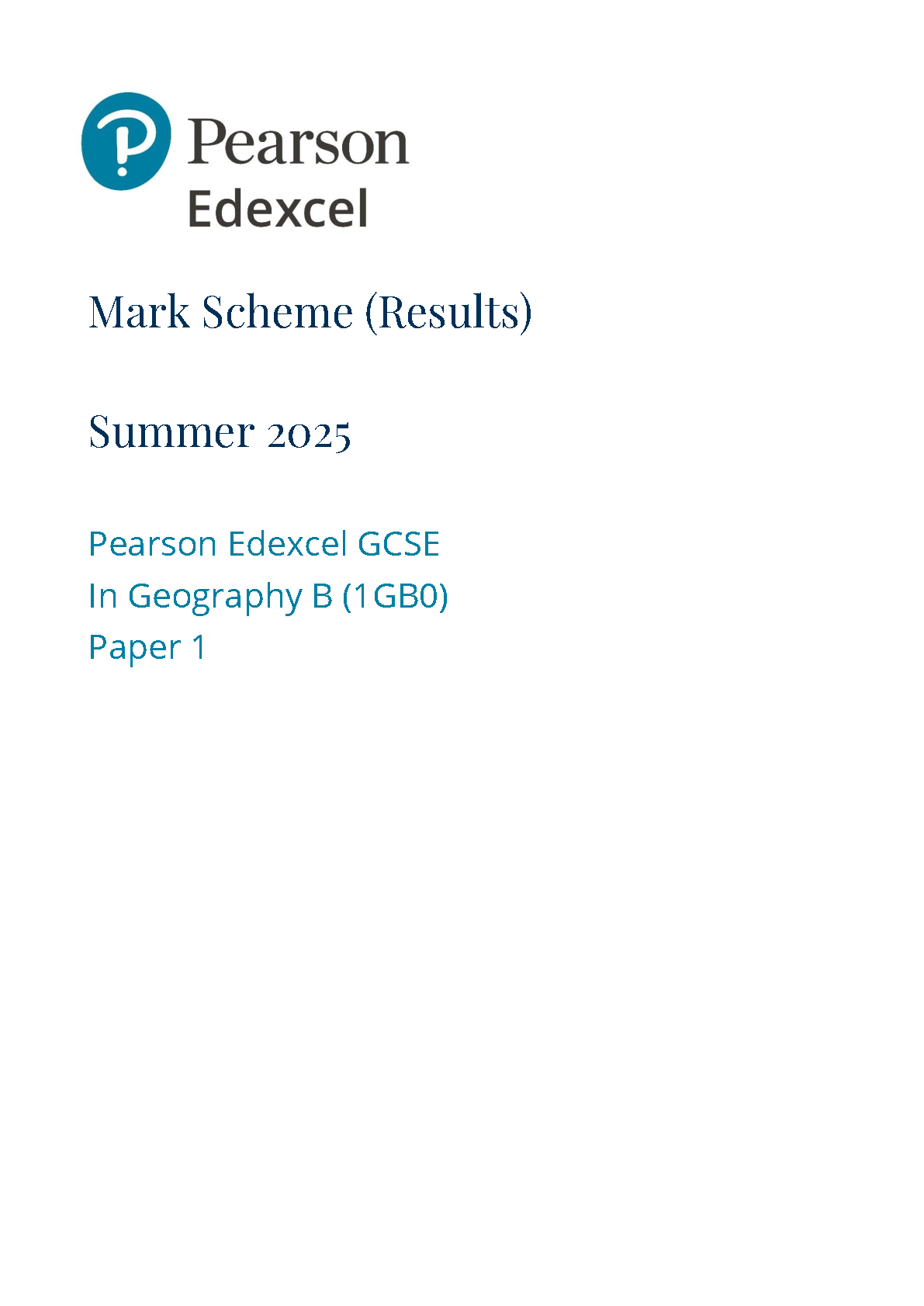 Pearson Edexcel GCSE Geography B Paper 1 2025 Mark Scheme IMG-1