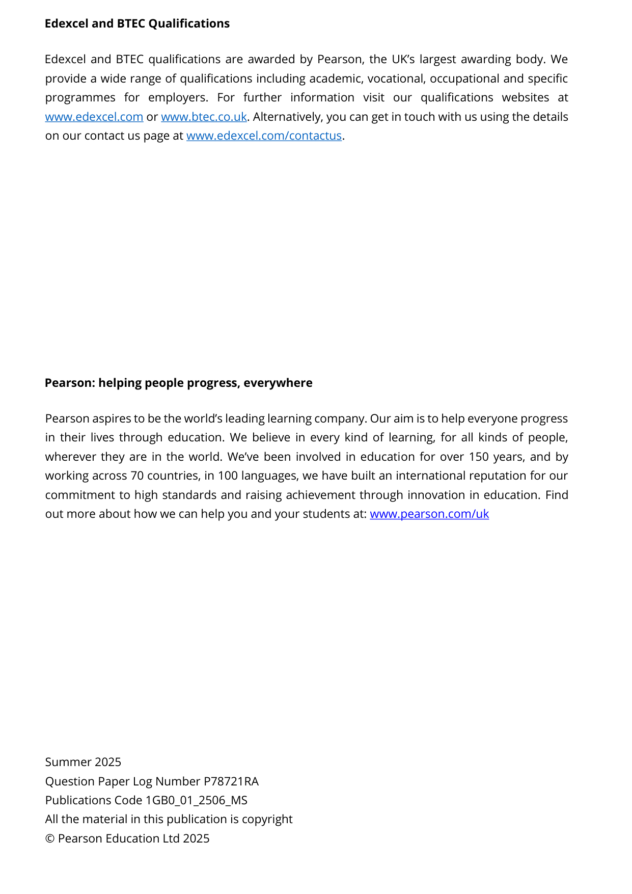 Pearson Edexcel GCSE Geography B Paper 1 2025 Mark Scheme