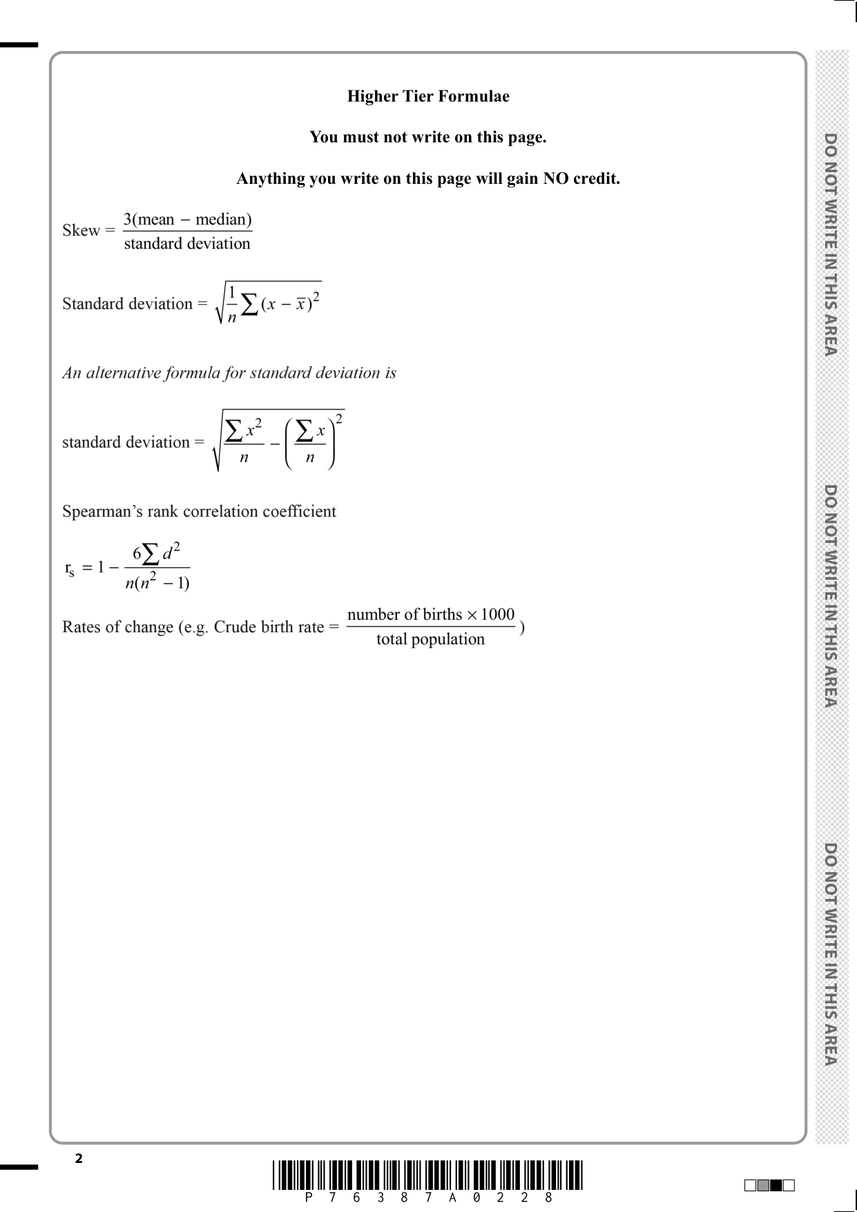Pearson Edexcel GCSE Statistics Paper 2H 2025 Question Paper
