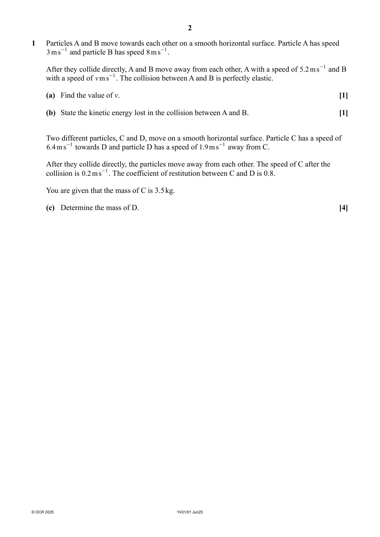 OCR A Level Further Maths Paper 1 Mechanics Minor 2025 QP