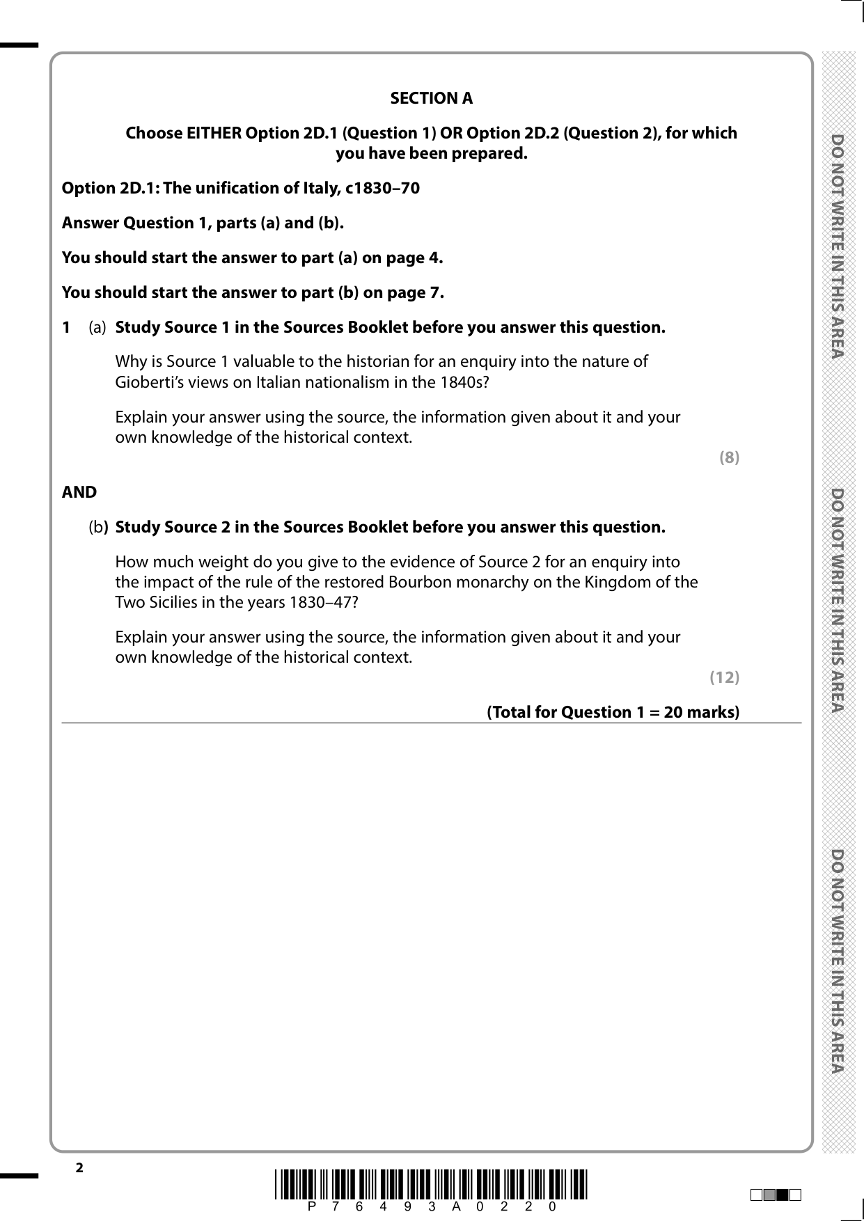 Pearson Edexcel AS History Paper 2D 2025 Question Paper PDF