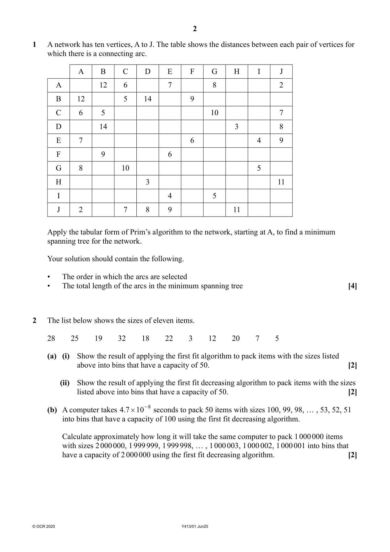 OCR AS Further Maths Paper 1 Algorithms June 2025 QP