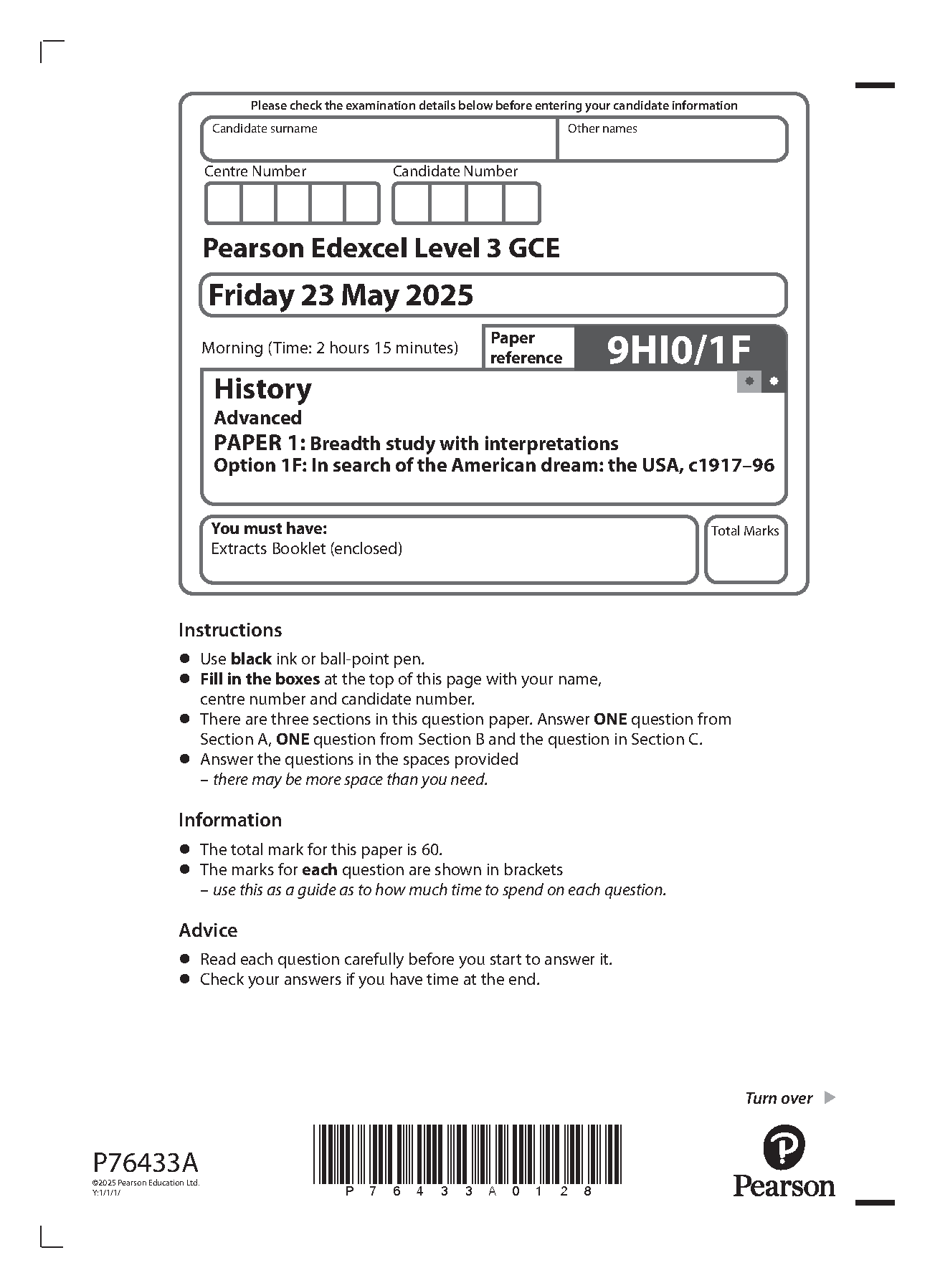 Pearson Edexcel A Level History Paper 1F  2025 QP PDF IMG-1