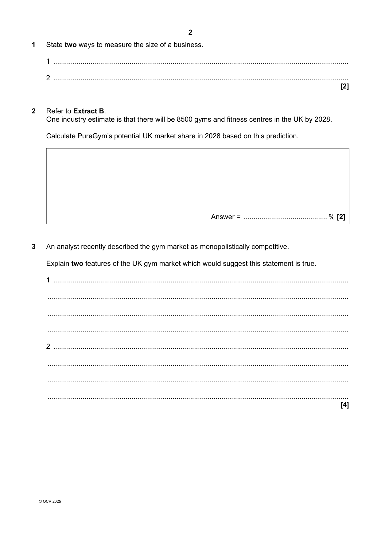 OCR A Level Business Paper 3 2025 Question Paper