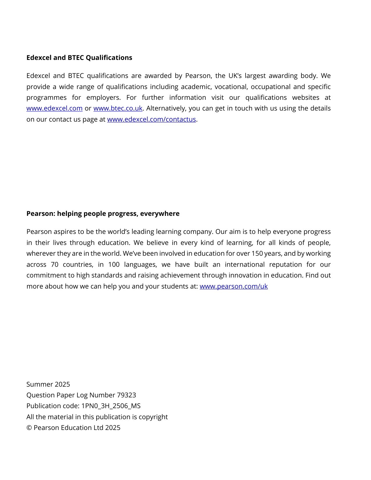 Pearson Edexcel GCSE Persian Paper 3h 2025 Mark Scheme PDF