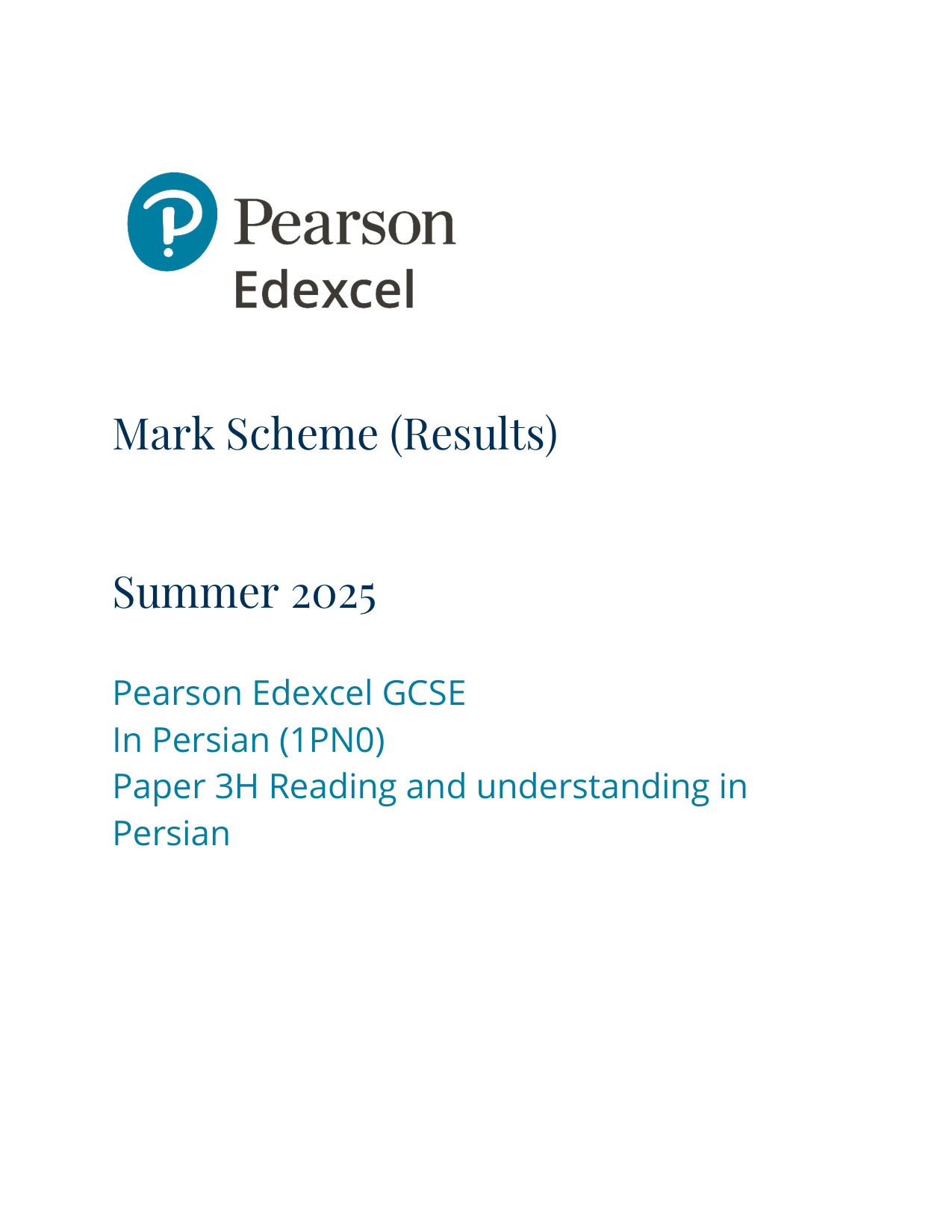 Pearson Edexcel GCSE Persian Paper 3h 2025 Mark Scheme PDF
