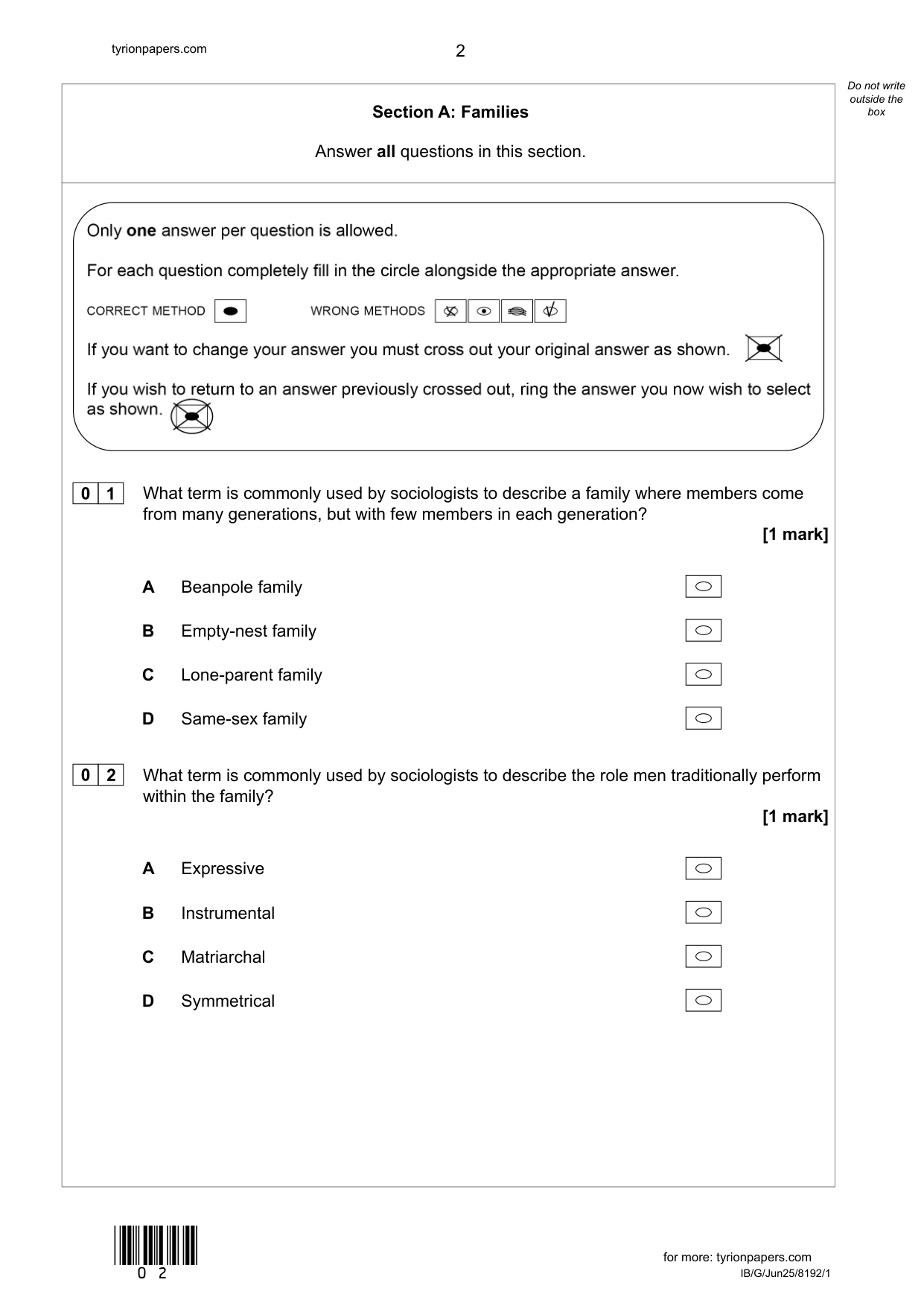 AQA GCSE Sociology Paper 1 2025 Question Paper