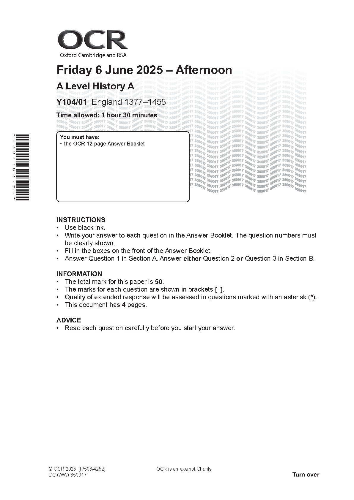 OCR A Level History A Richard II 2025 Question Paper IMG-1