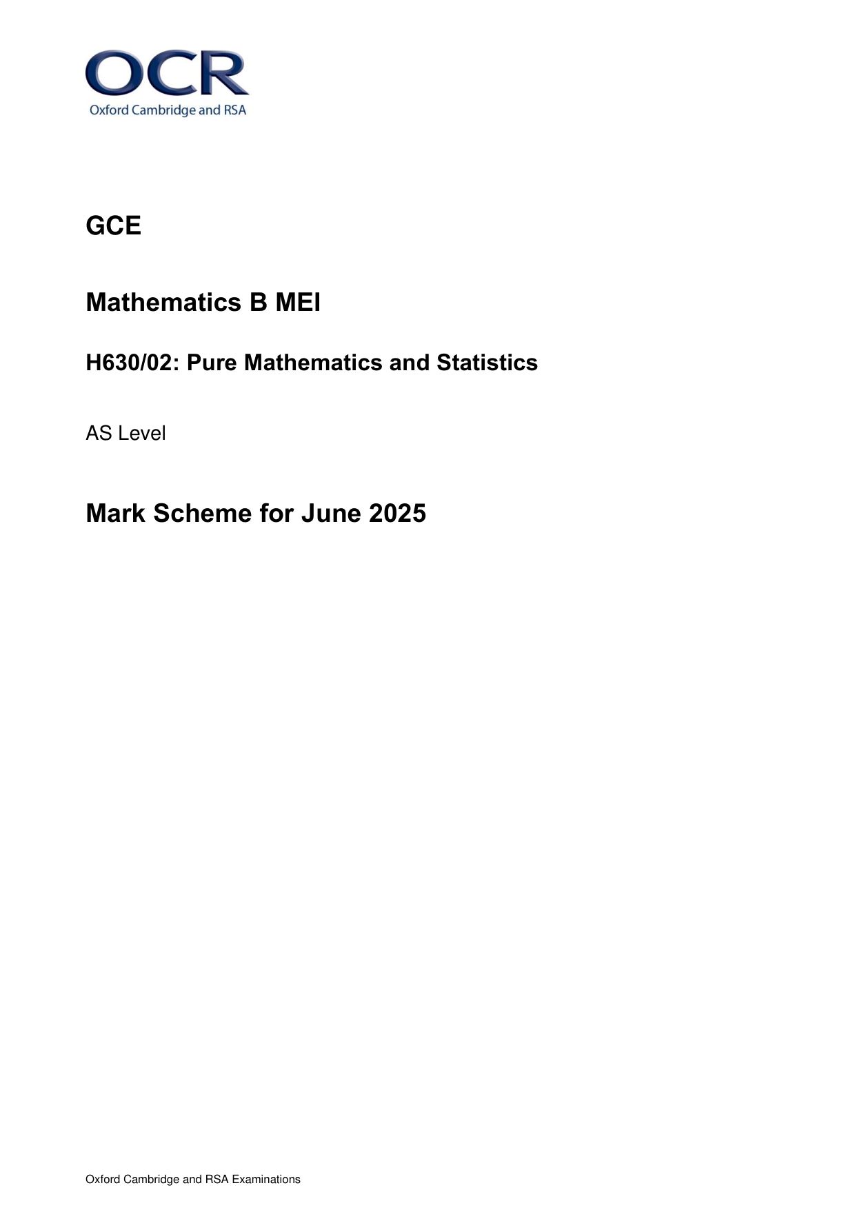 OCR AS Mathematics B MEI Paper 2 2025 Mark Scheme