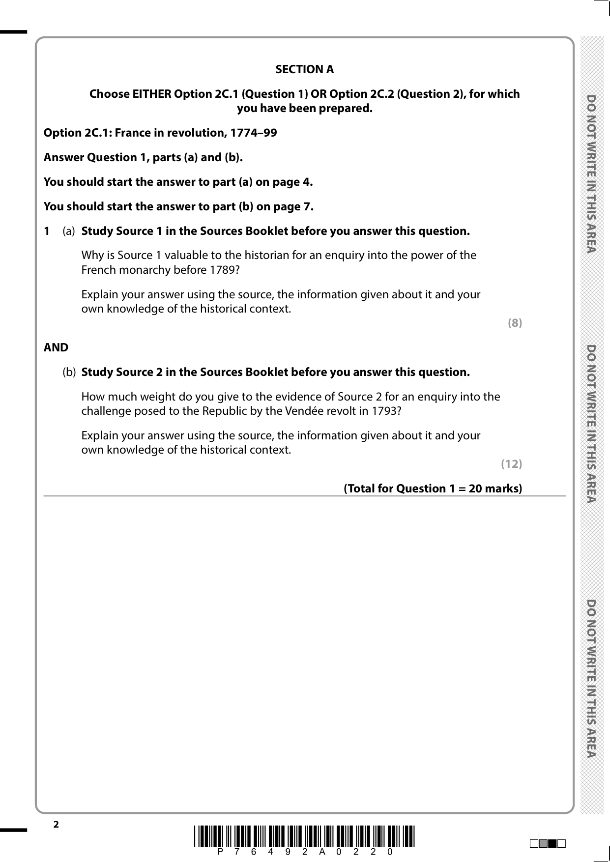 Pearson Edexcel AS History Paper 2C 2025 Question Paper PDF