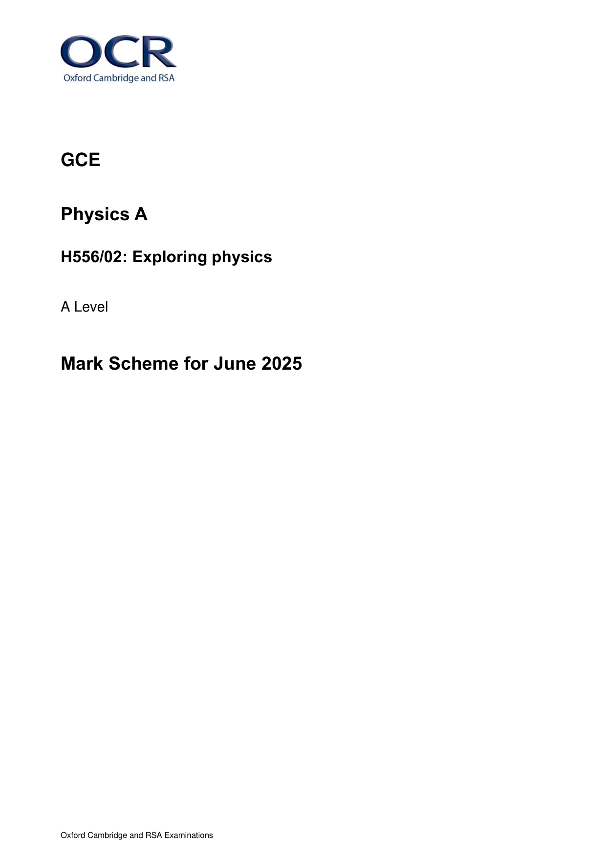 OCR A Level Physics A Paper 2 2025 Mark Scheme