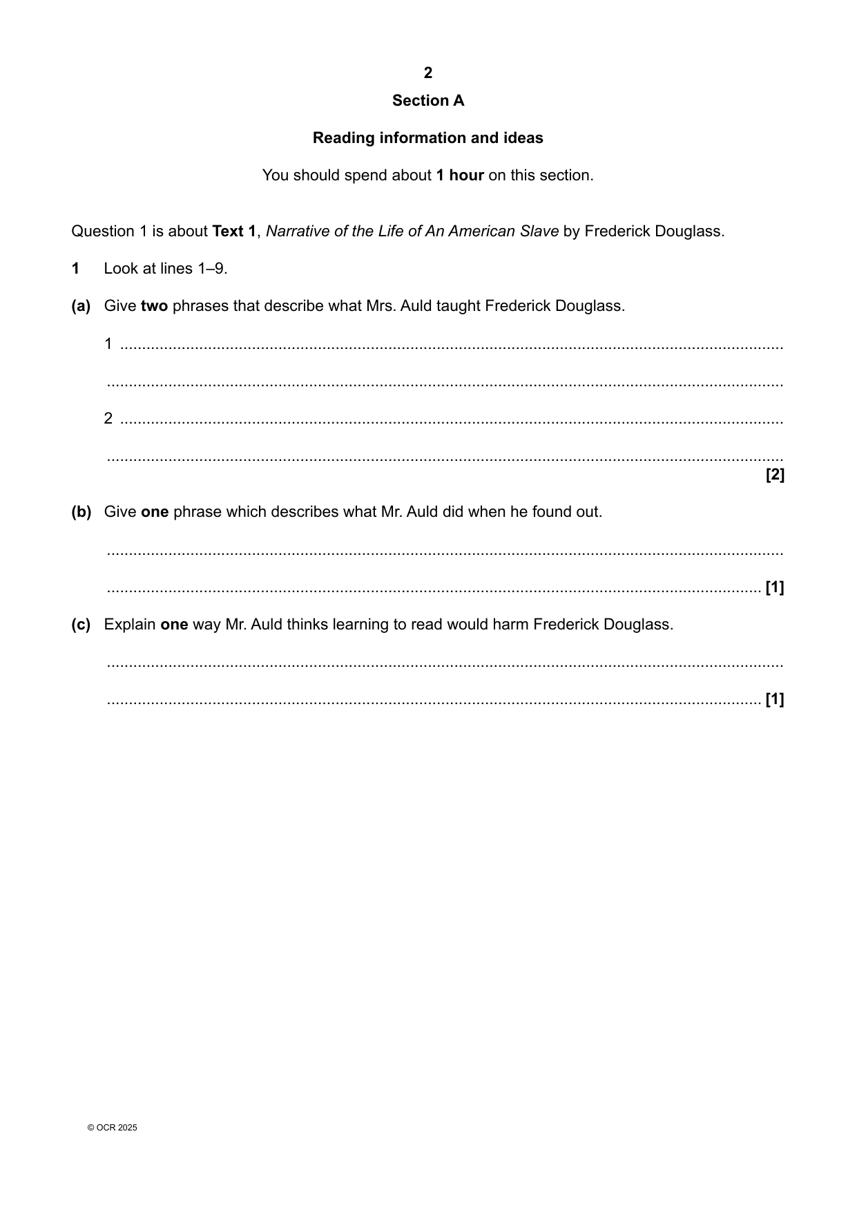 OCR GCSE English Language Paper 1 2025 Question Paper