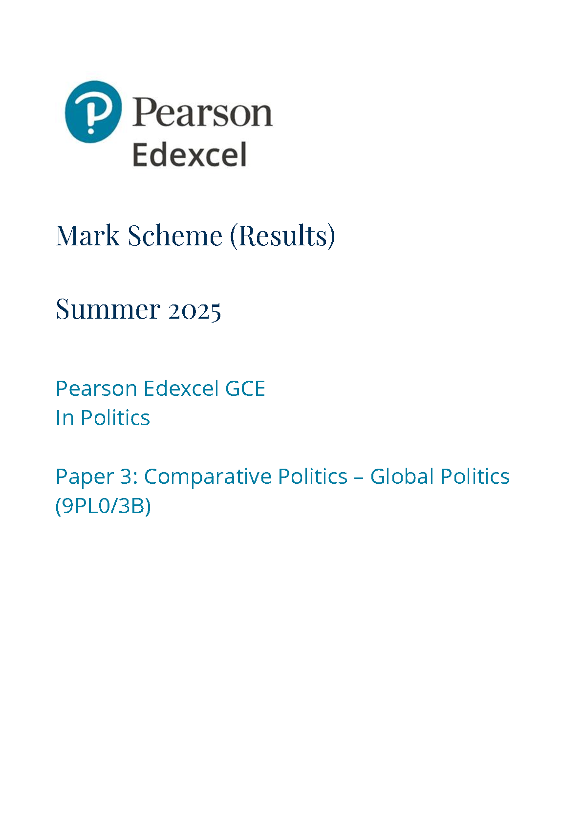 Pearson Edexcel A Level Politics 2025 Paper 3B Mark Scheme IMG-1