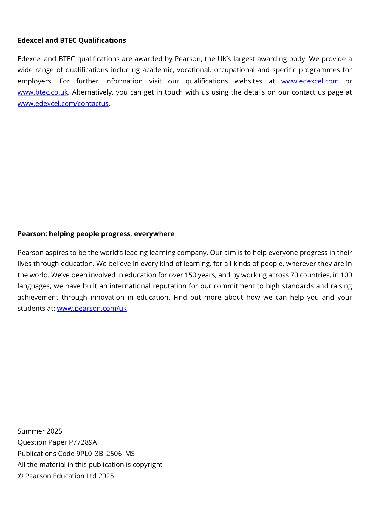 Pearson Edexcel A Level Politics 2025 Paper 3B Mark Scheme