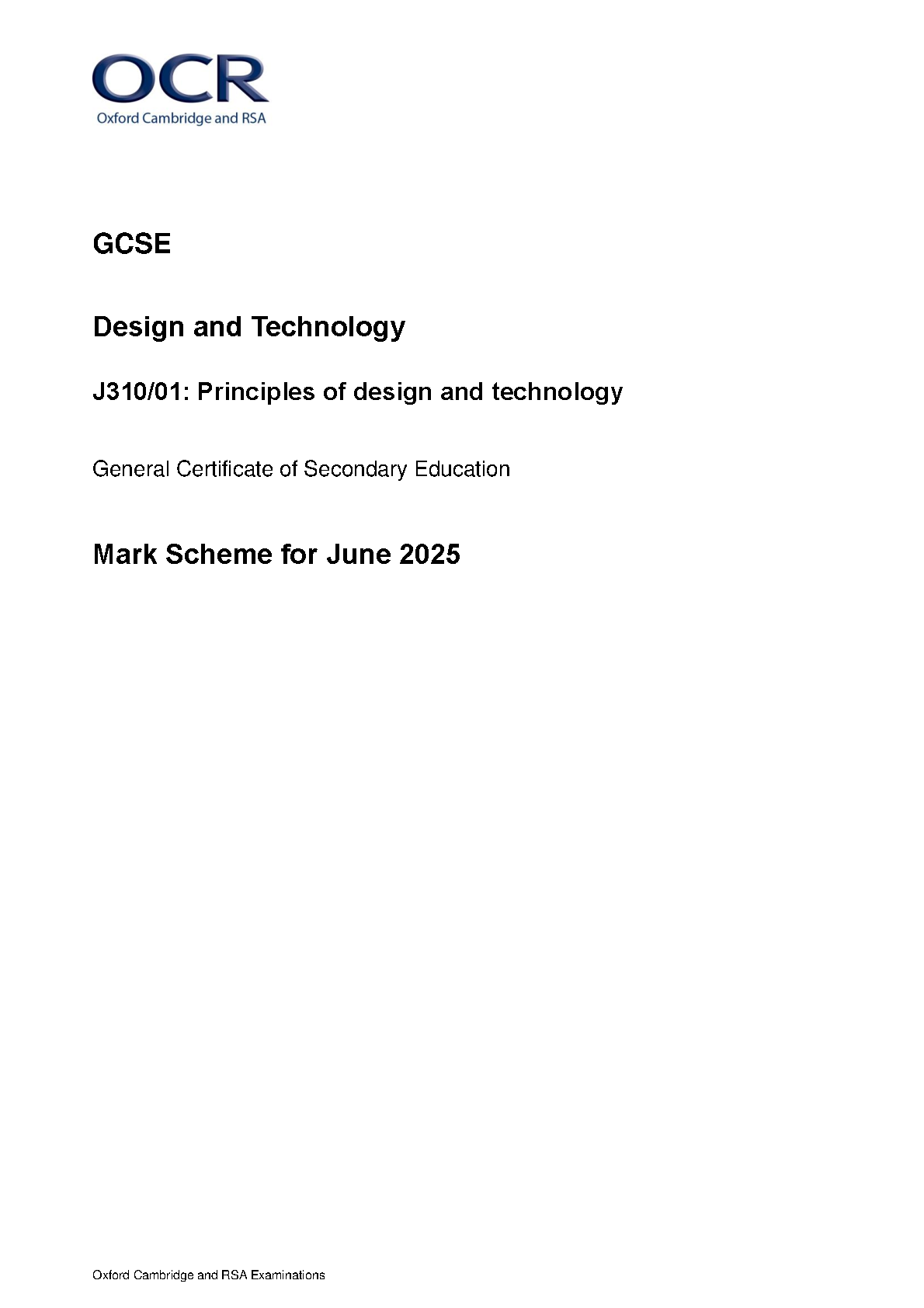 OCR GCSE Design Technology Paper 1 2025 Mark Scheme IMG-1
