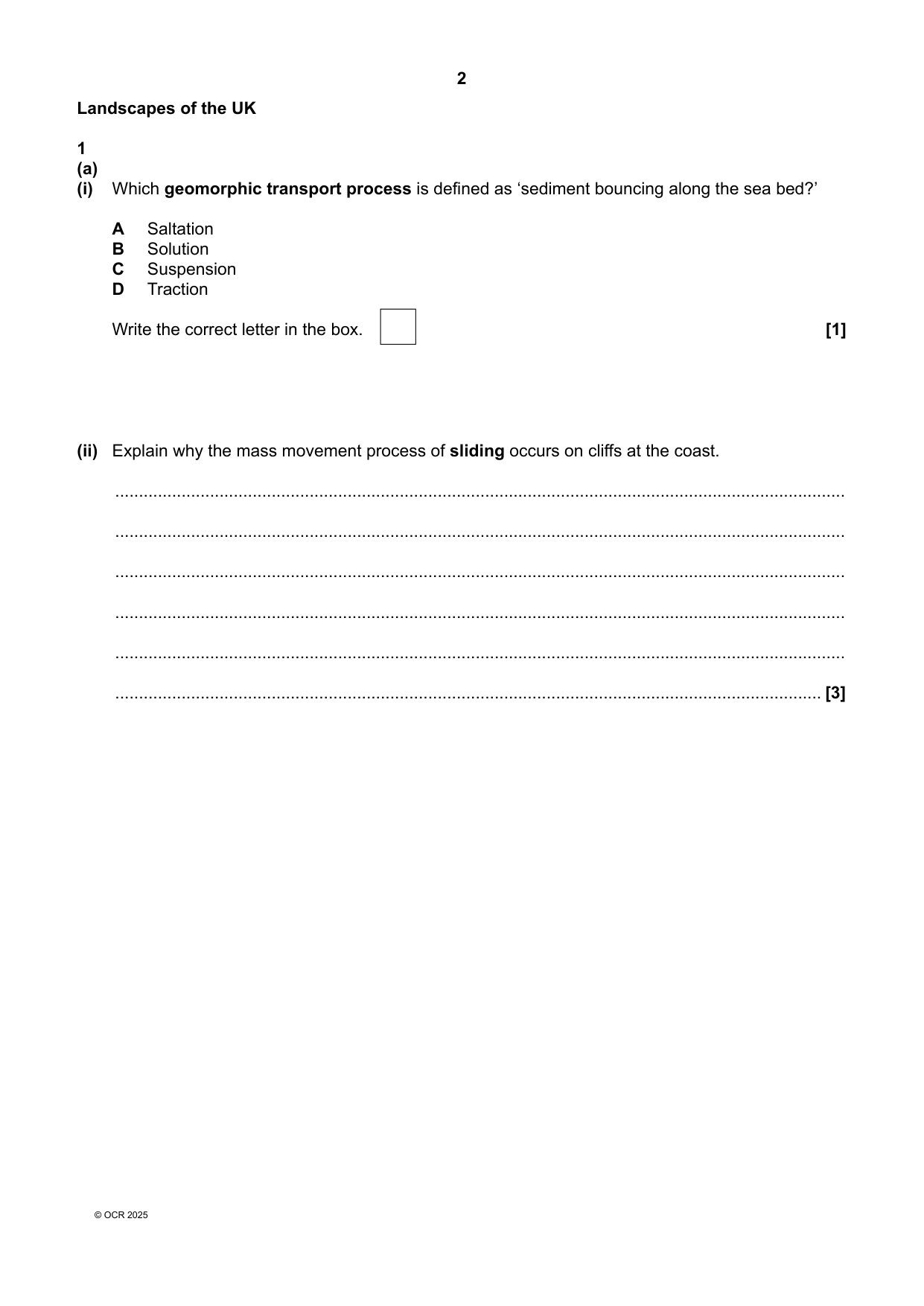 OCR GCSE Geography Paper 1 2025 Question Paper PDF