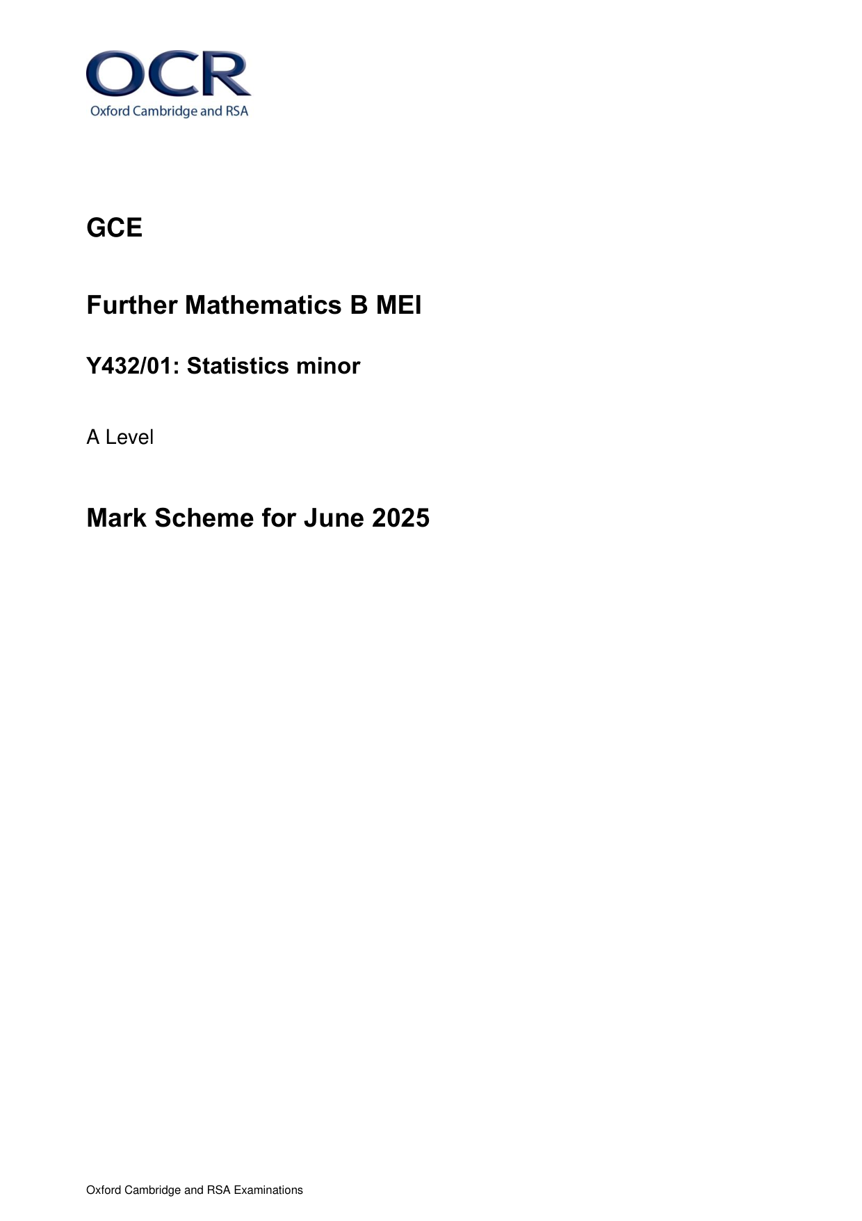 OCR A Level Further Maths Paper 1 Statistics Minor 2025 MS