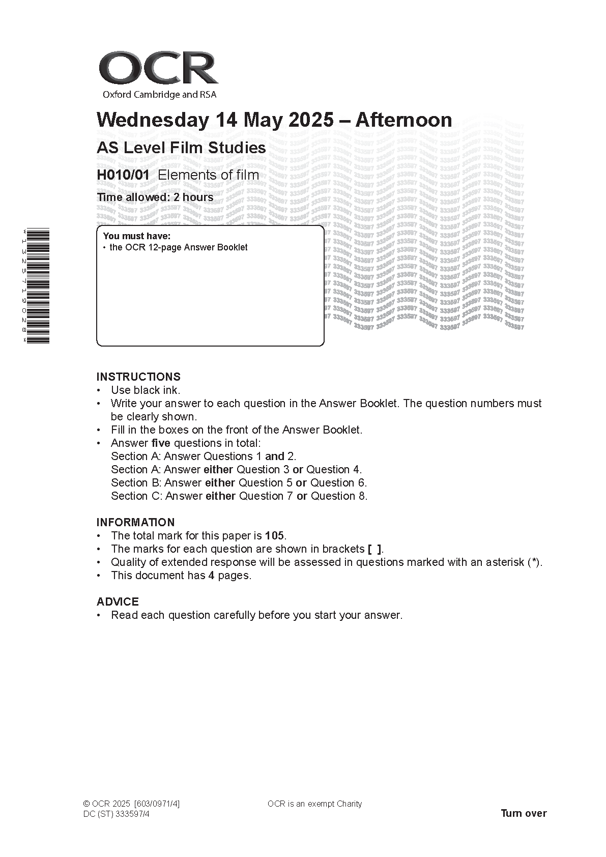 OCR AS Film Studies Paper 1 2025 Question Paper IMG-1