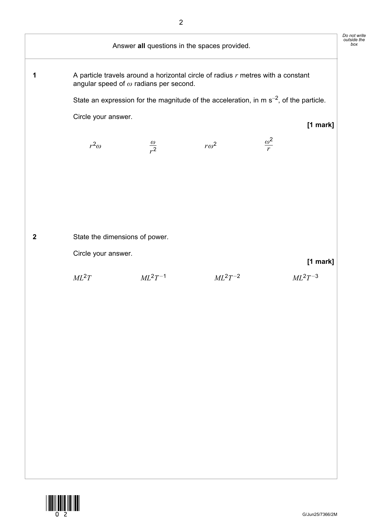 AQA AS Further Mathematics Paper 2m 2025 QP