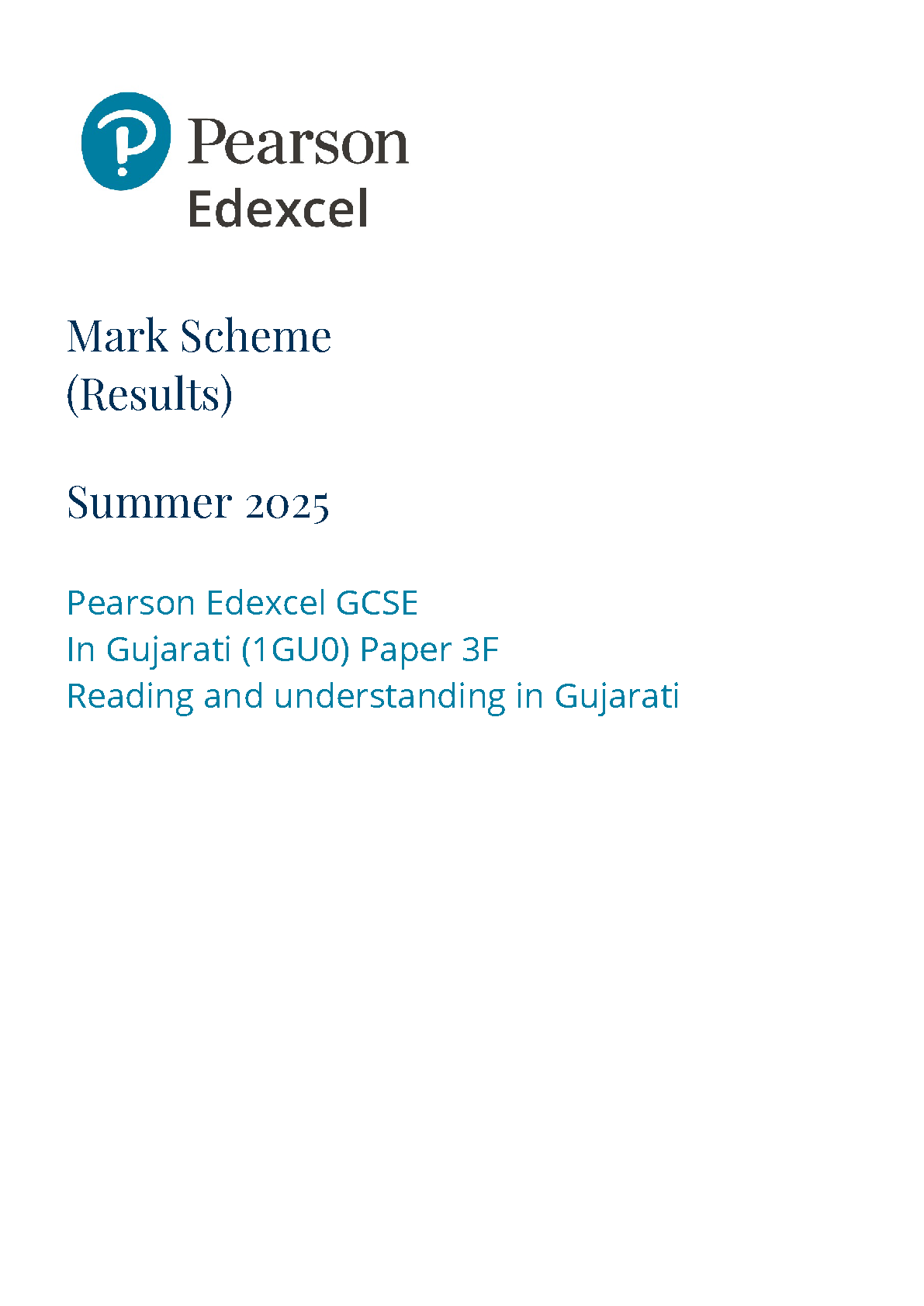 Pearson Edexcel GCSE Gujarati Paper 3F 2025  Mark Scheme PDF IMG-1
