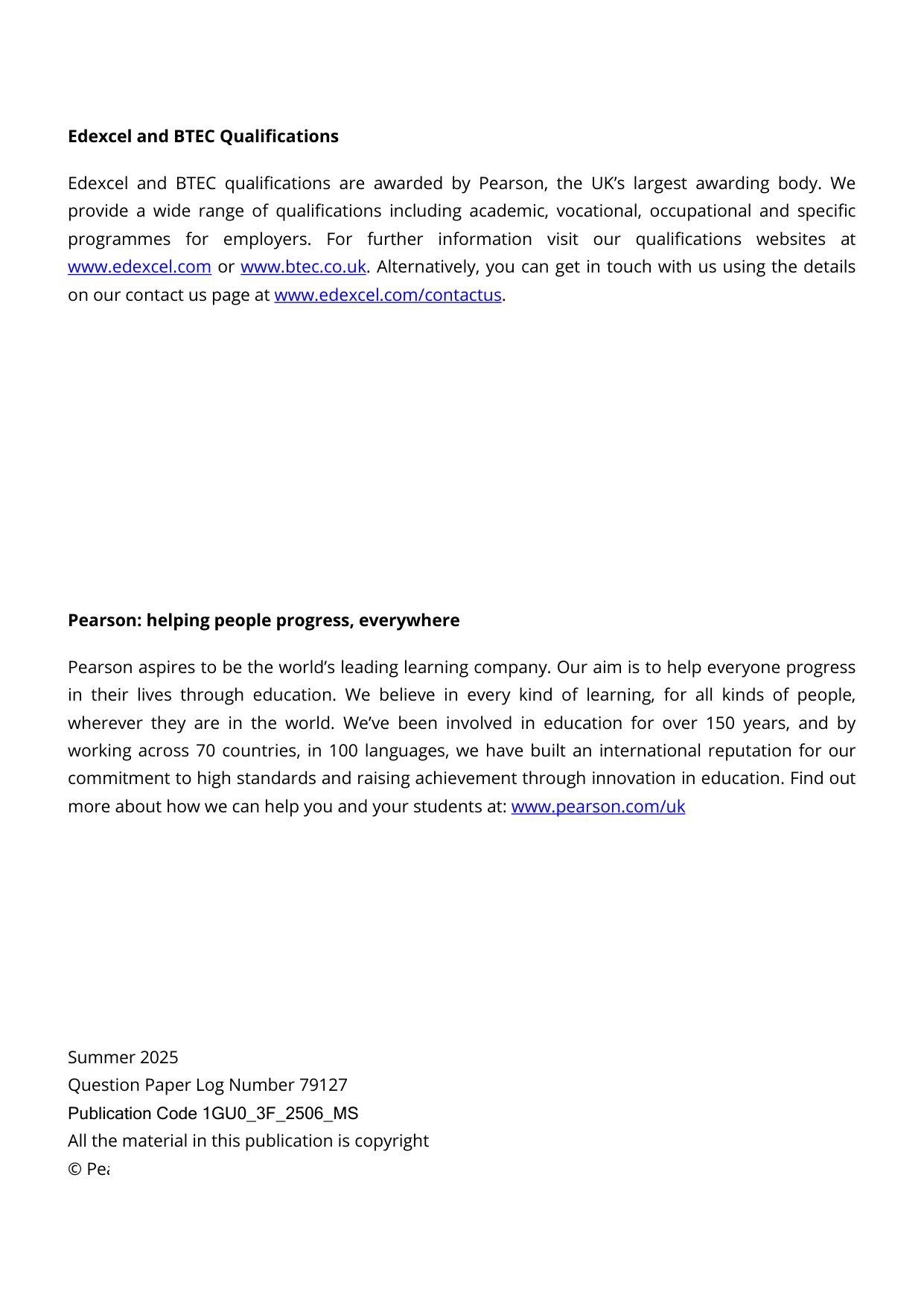 Pearson Edexcel GCSE Gujarati Paper 3F 2025  Mark Scheme PDF