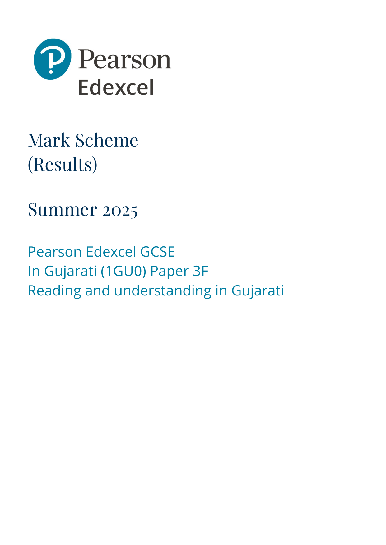 Pearson Edexcel GCSE Gujarati Paper 3F 2025  Mark Scheme PDF