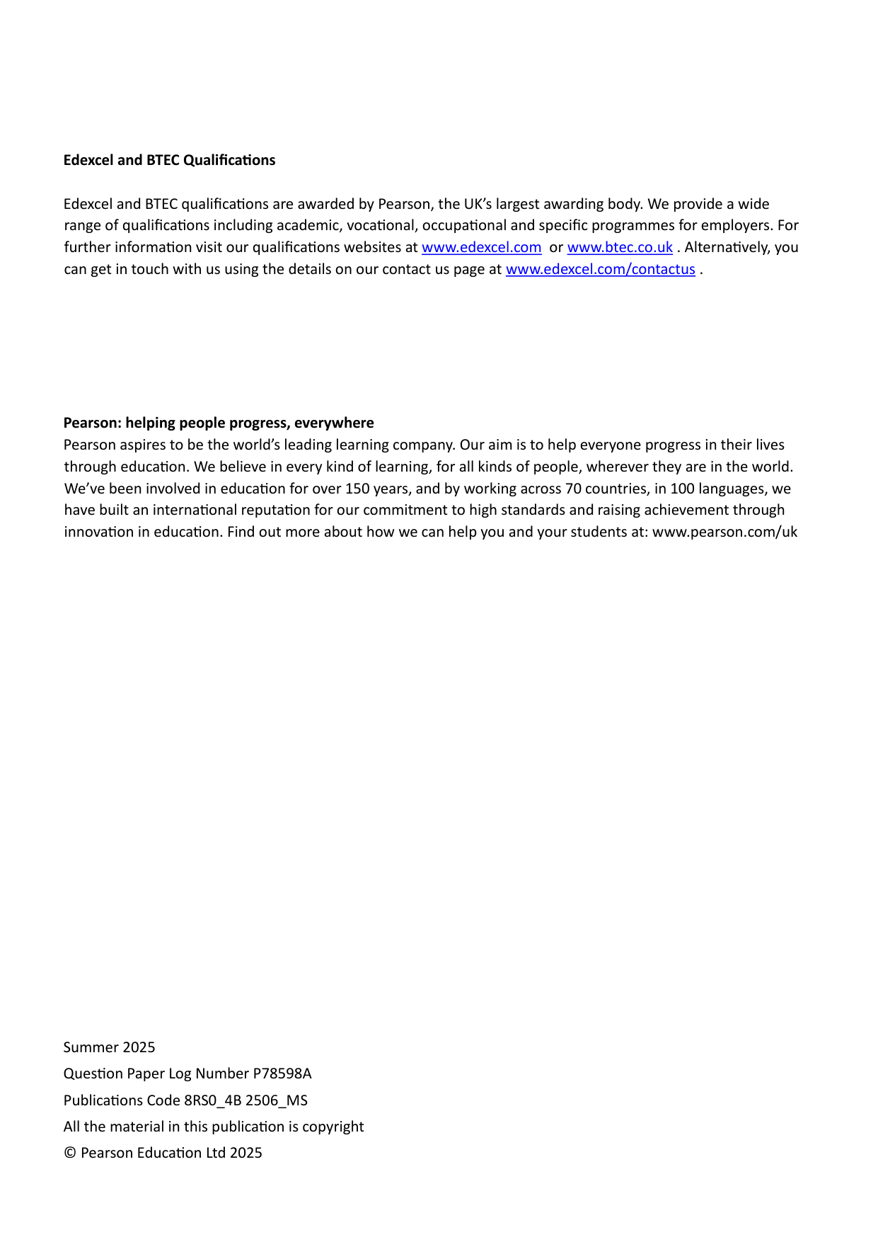Pearson Edexcel AS Christianity Paper 4B 2025 Mark Scheme