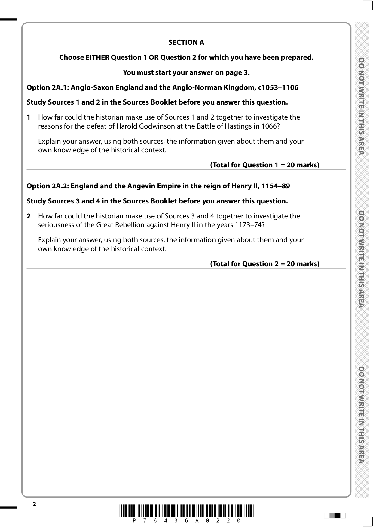 Pearson Edexcel A Level History Paper 2A 2025 QP PDF