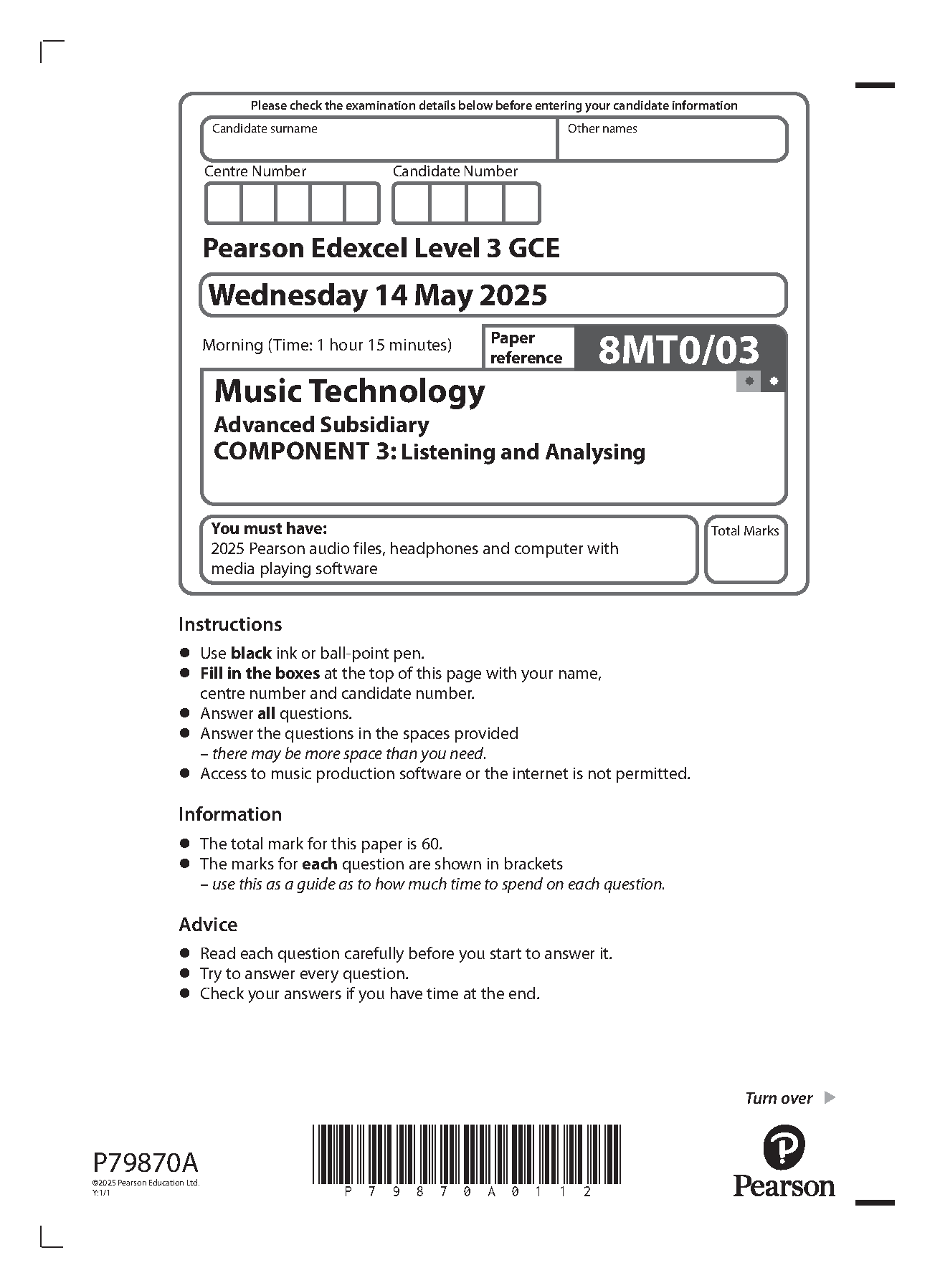 Pearson Edexcel AS Music Technology Component 3 2025 QP IMG-1