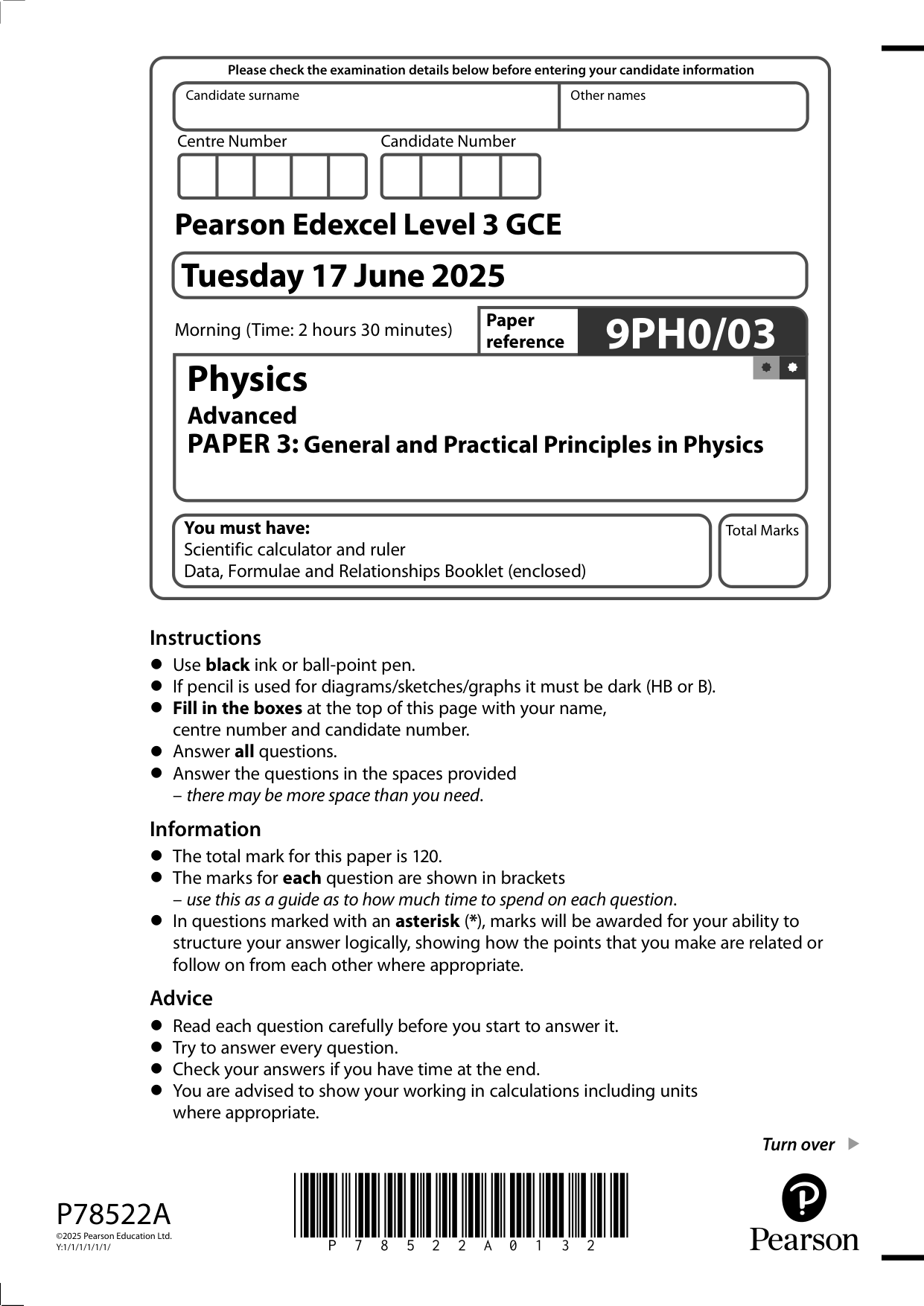 Pearson Edexcel A Level Physics 2025 Paper 3 Question Paper