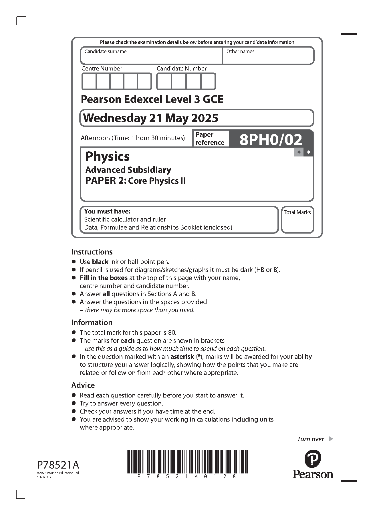 Pearson Edexcel AS Physics Paper 2 2025 Question Paper PDF IMG-1