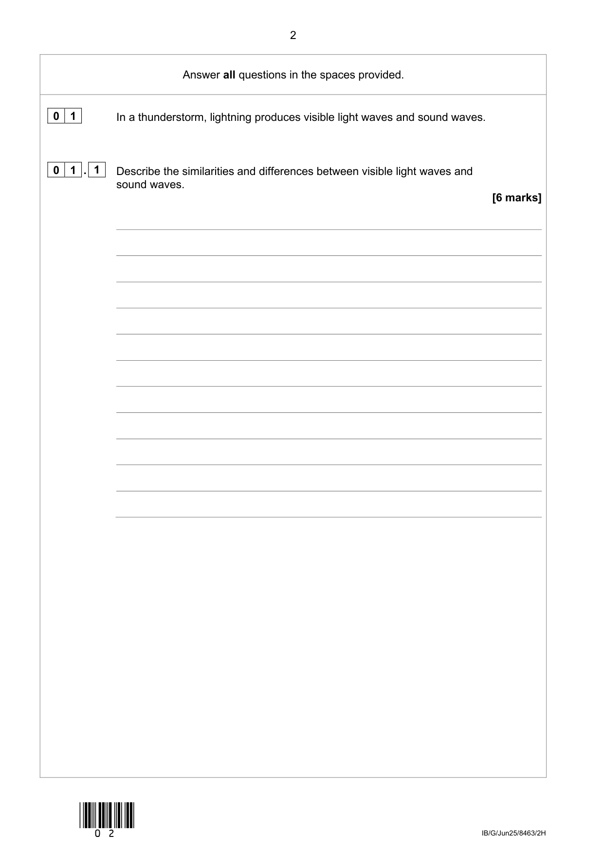 AQA GCSE Physics 2H 2025 Question Paper PDF
