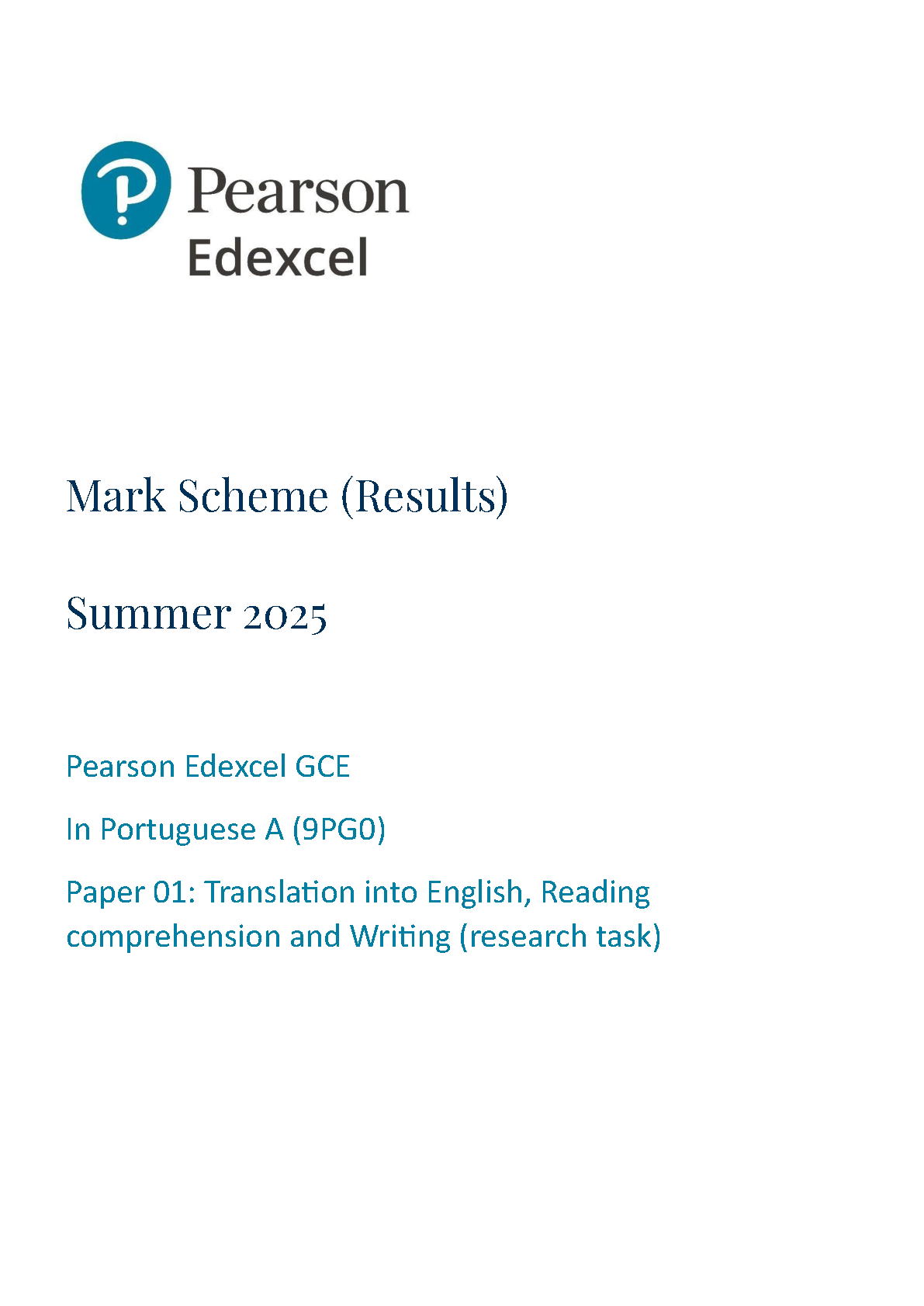 Pearson Edexcel A Level Portuguese 2025 Paper 1 Mark Scheme IMG-1
