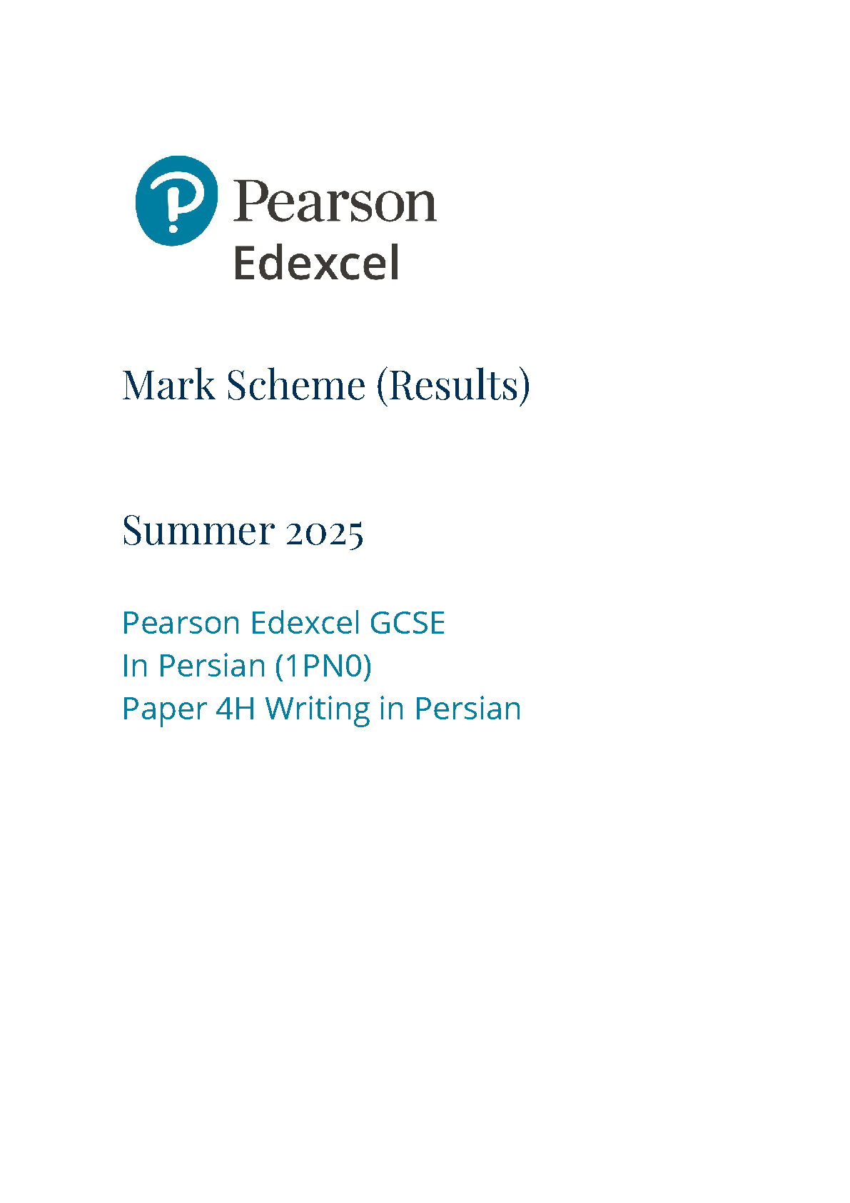 Pearson Edexcel GCSE Persian Paper 4H 2025 Mark Scheme IMG-1