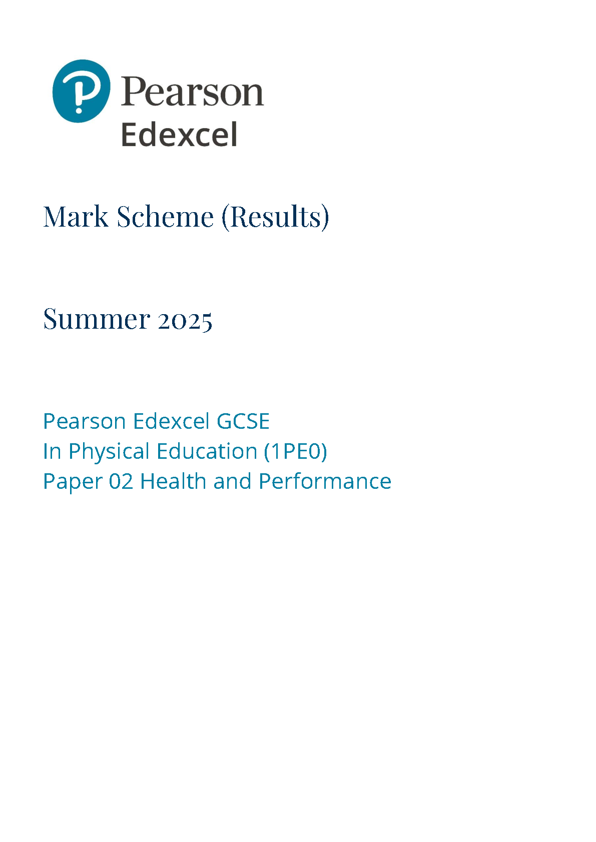 Pearson Edexcel GCSE Physical Education Paper 2 2025 MS PDF