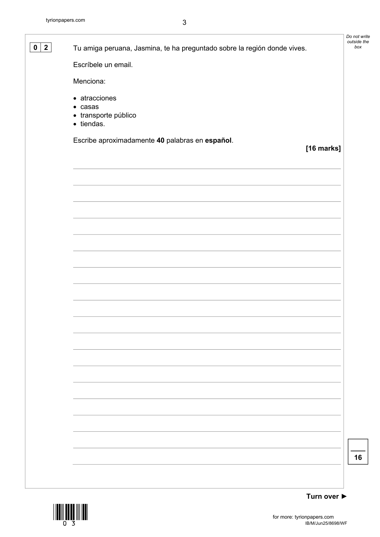 AQA GCSE Spanish Foundation Writing Paper 4F 2025 QP IMG-3