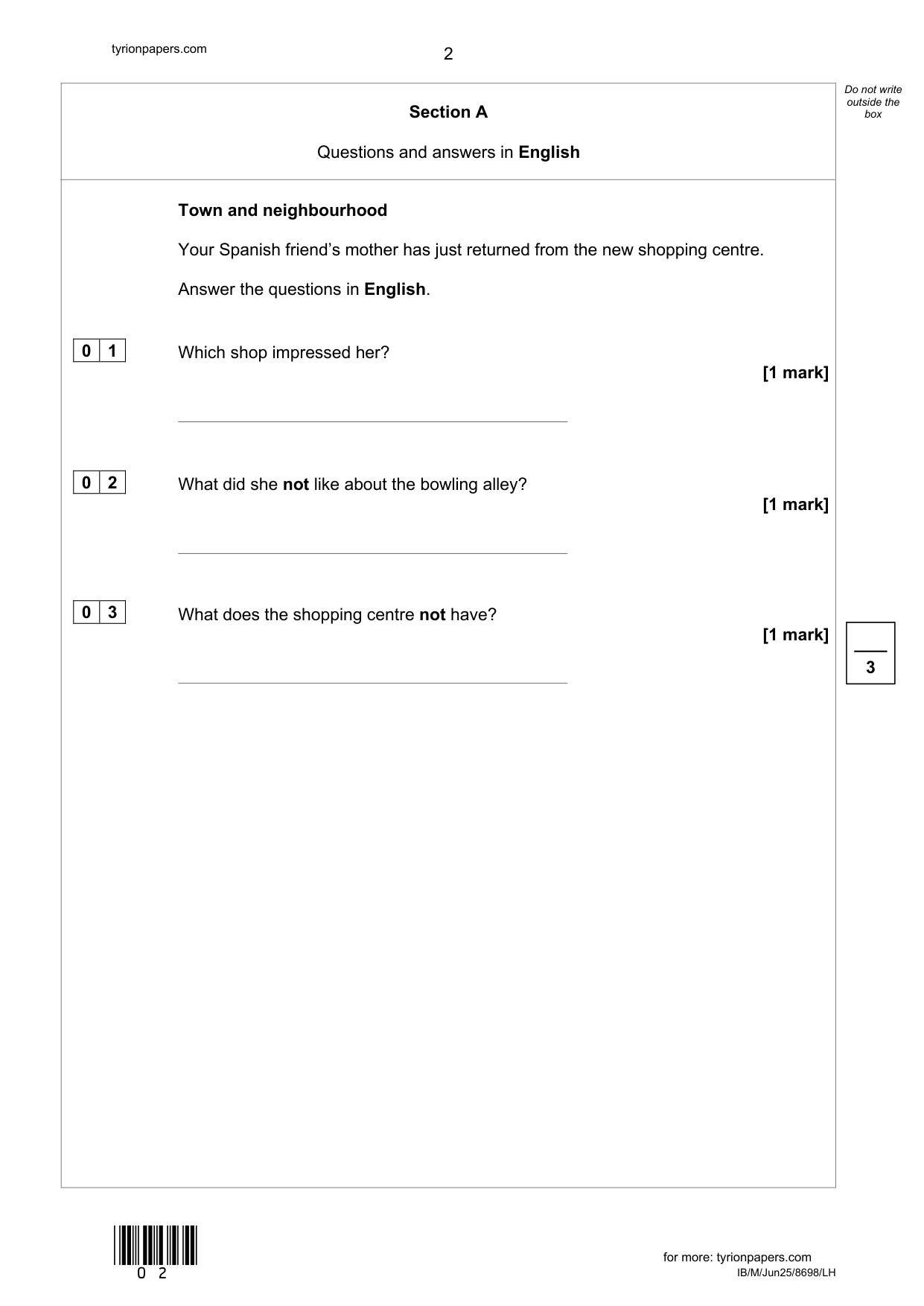 AQA GCSE Spanish Paper 1H 2025 Listening QP