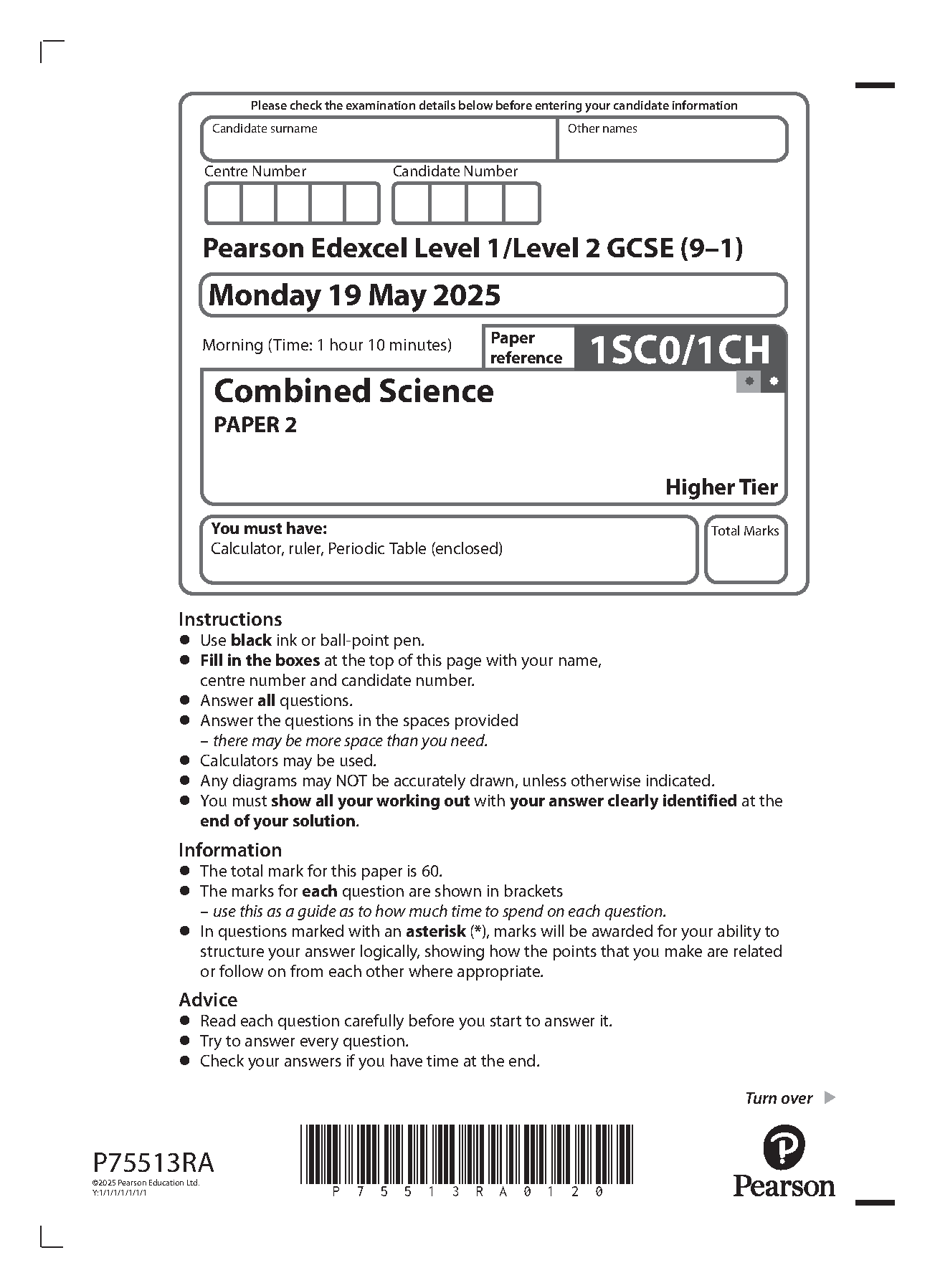 Pearson Edexcel GCSE Combined Science Paper 2 Higher  2025 IMG-1