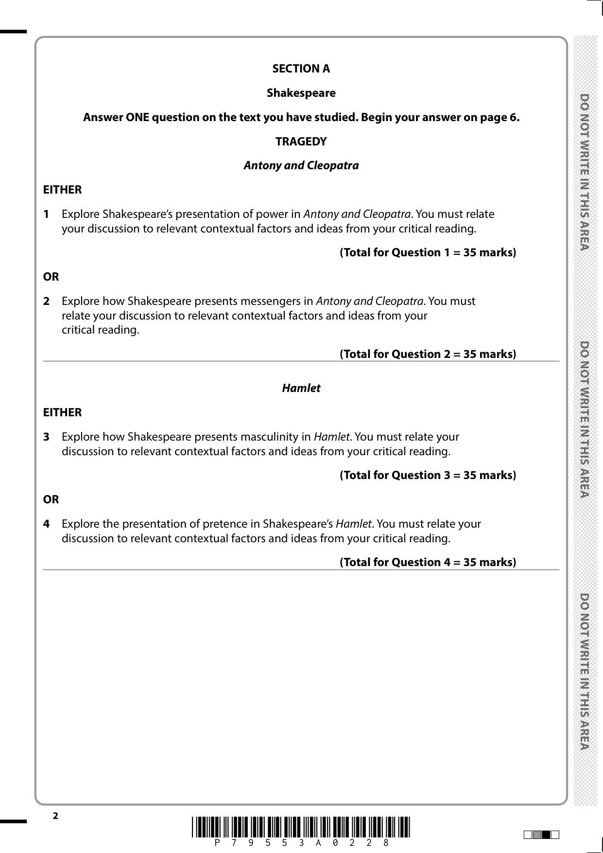 Pearson Edexcel A Level English Literature 2025 Paper 1 QP